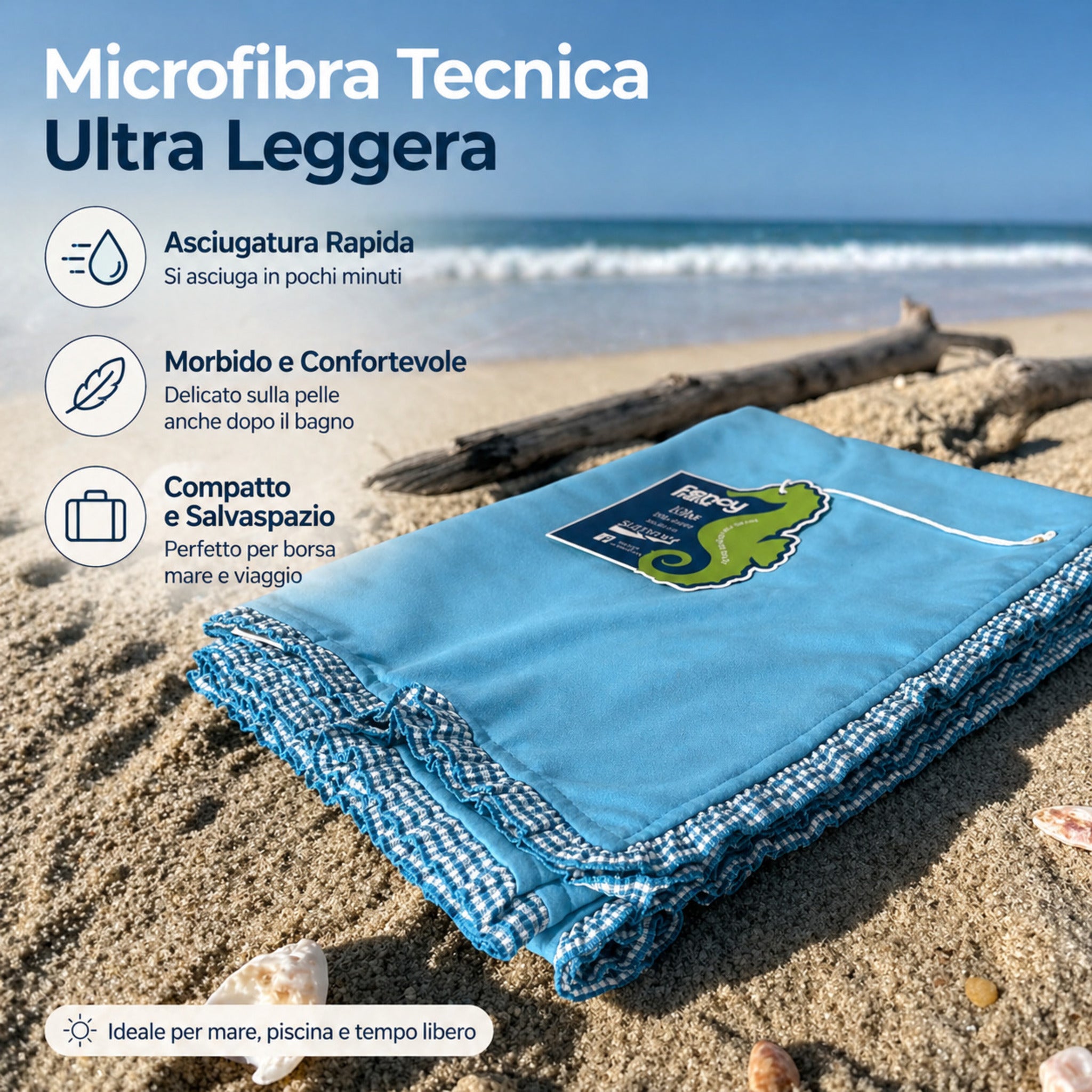 telo mare microfibra fancy home elba asciugatura rapida leggero morbido compatto salvaspazio
