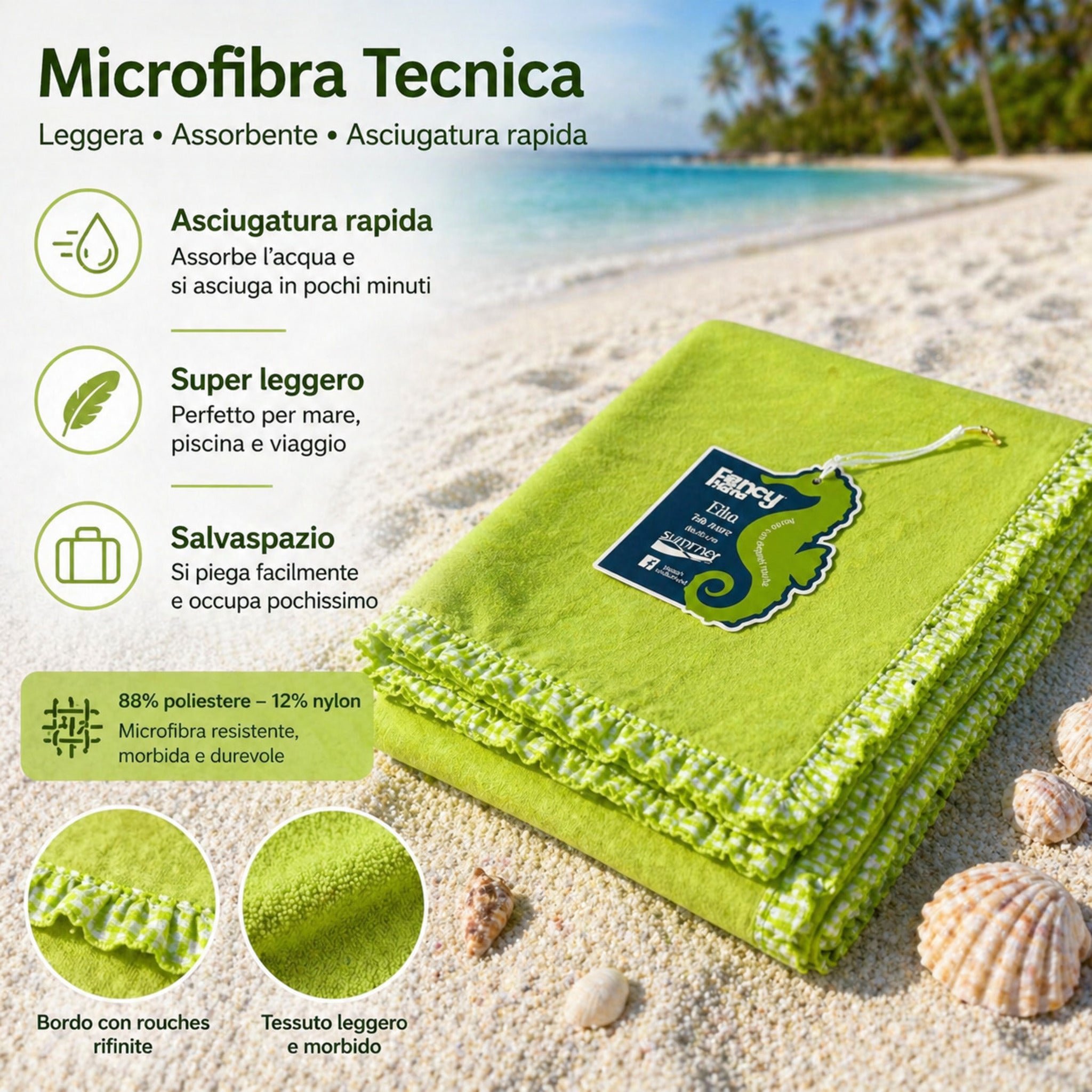 telo mare microfibra fancy home elba asciugatura rapida leggero morbido compatto salvaspazio
