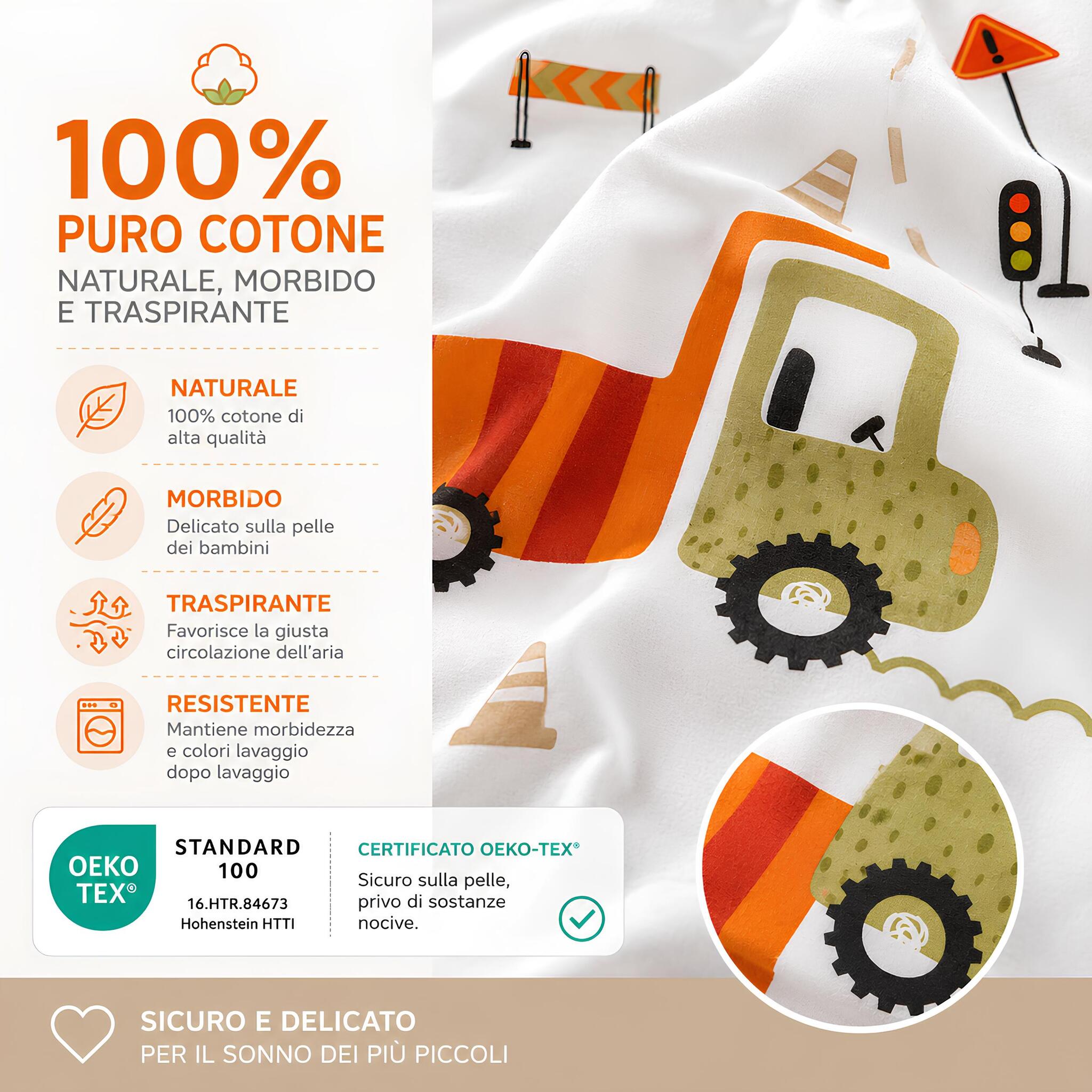 Dettaglio tessuto in puro cotone certificato OEKO TEX del completo City Car beige