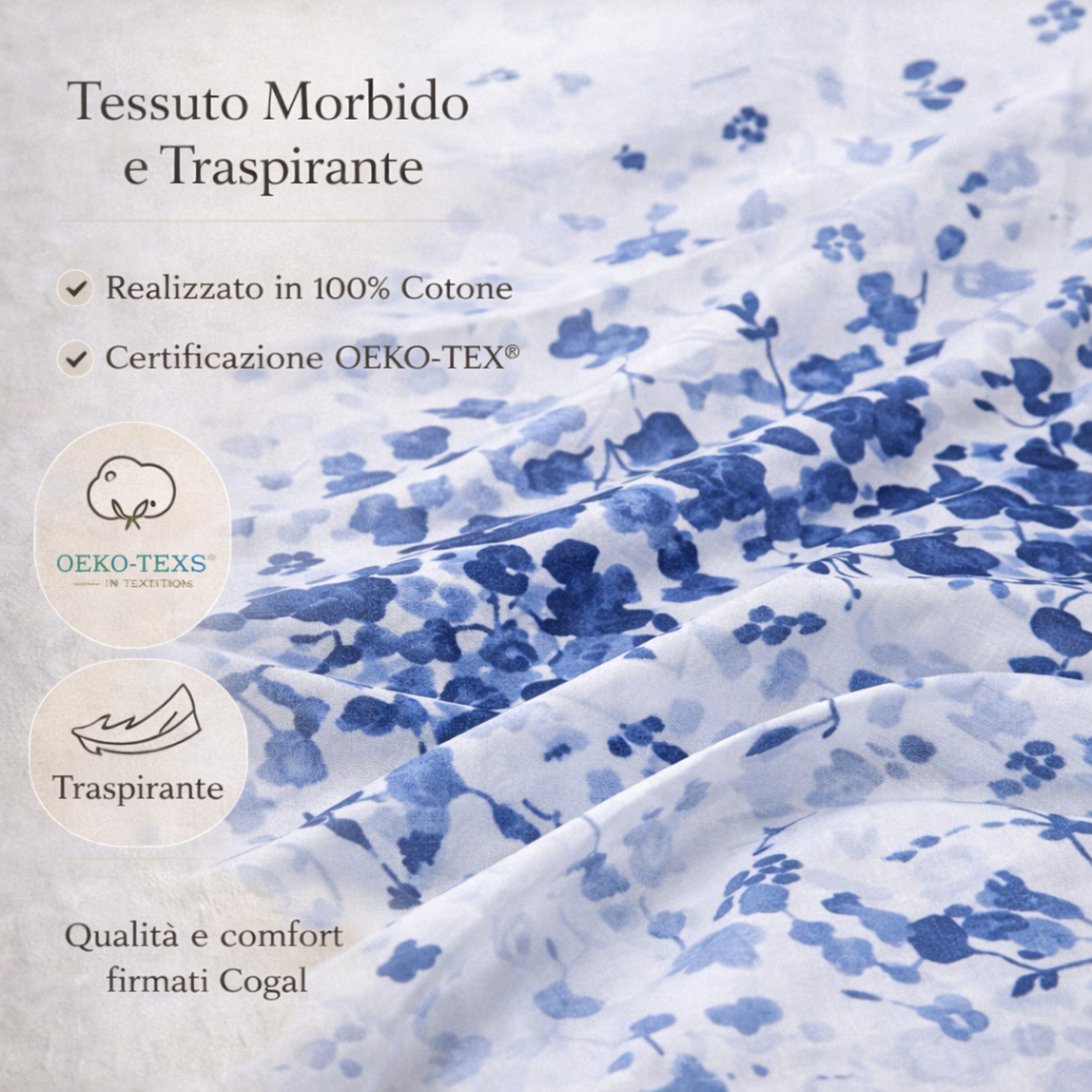Tessuto 100% cotone morbido e traspirante