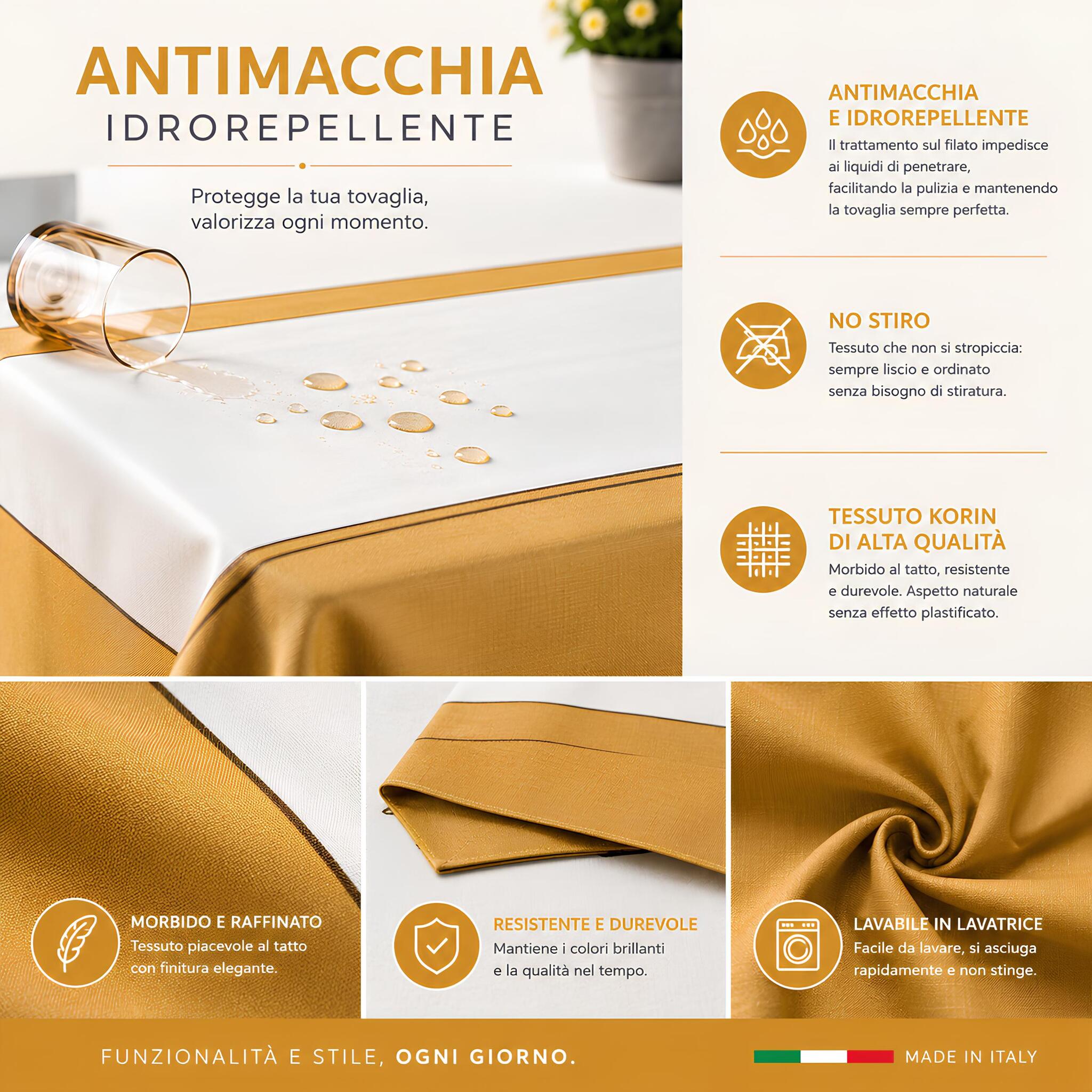 Caratteristiche tovaglia no stiro idrorepellente Maison Sucrée Vibra Ambra