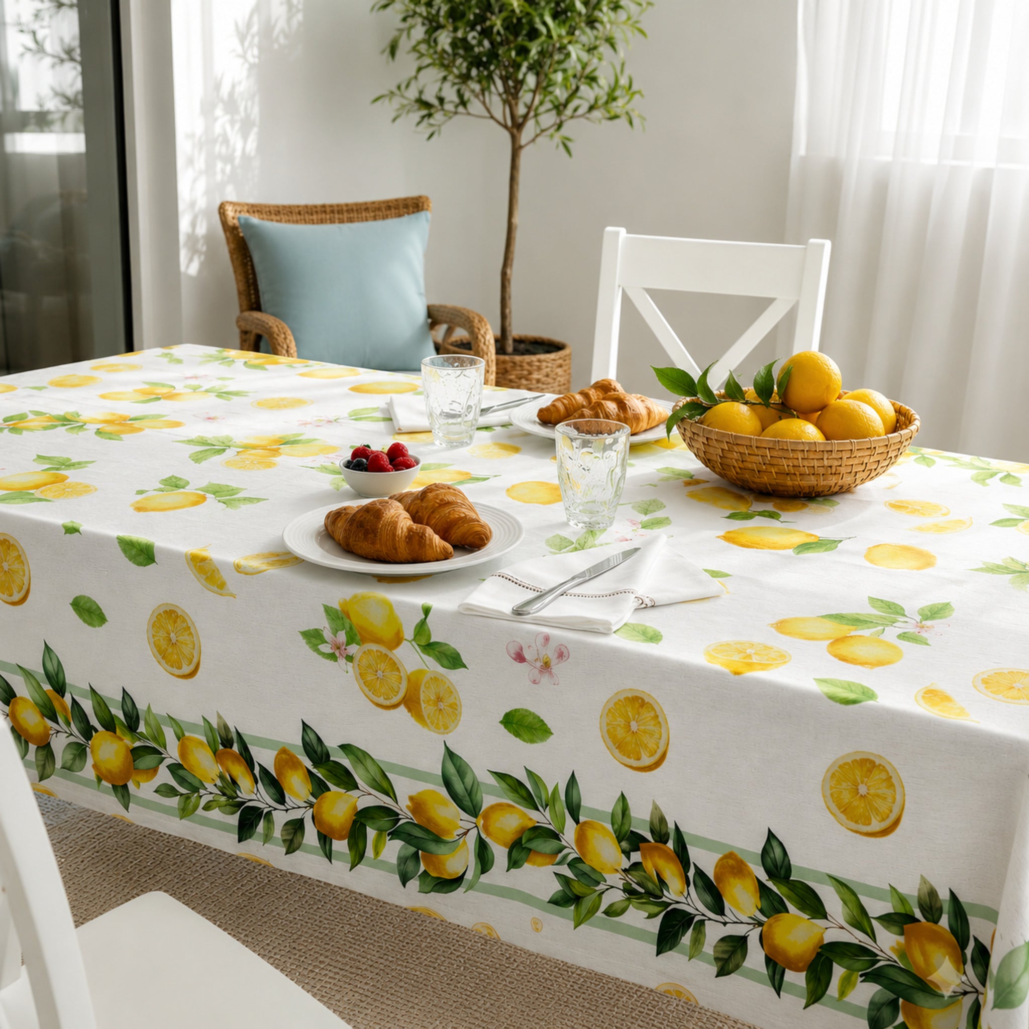 Tovaglia antimacchia Zambaiti Art Citry con fantasia limoni mediterranei
