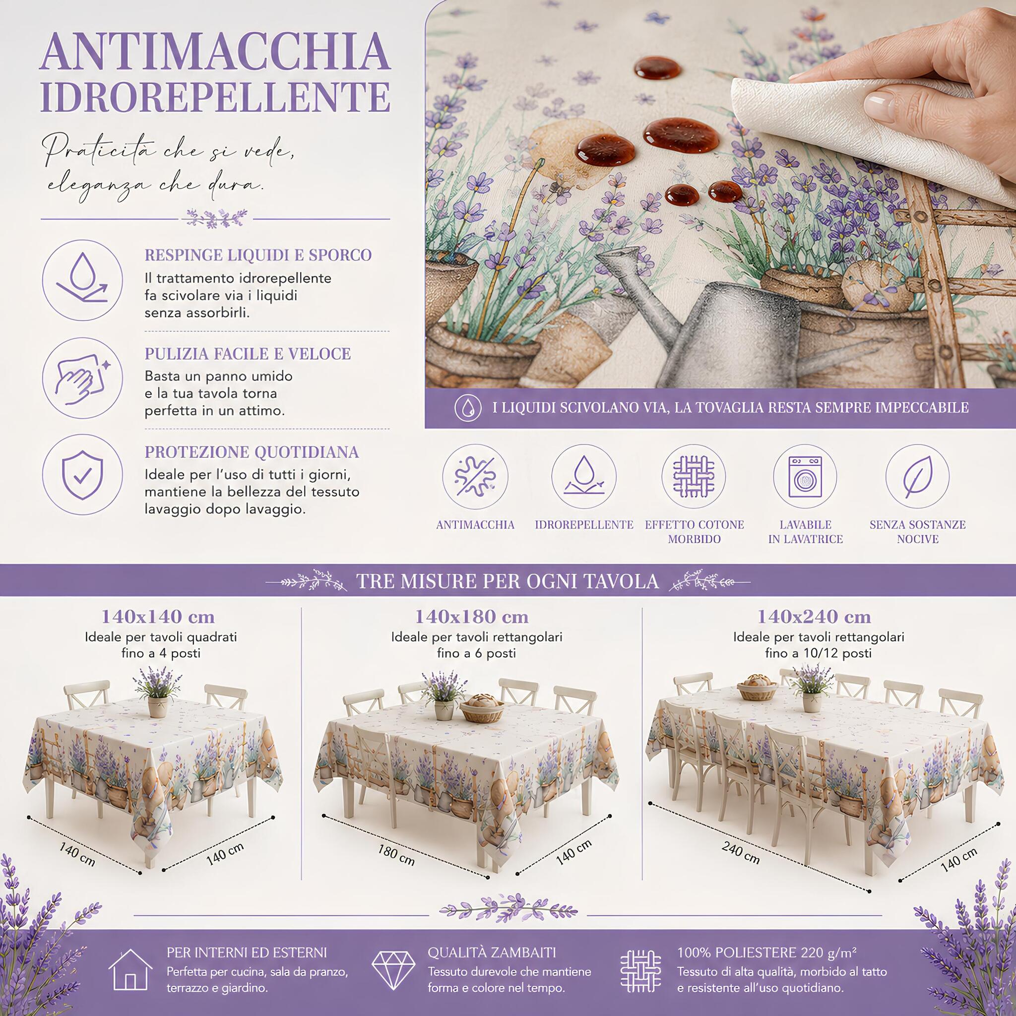 Dimostrazione trattamento antimacchia idrorepellente della tovaglia Zambaiti Law