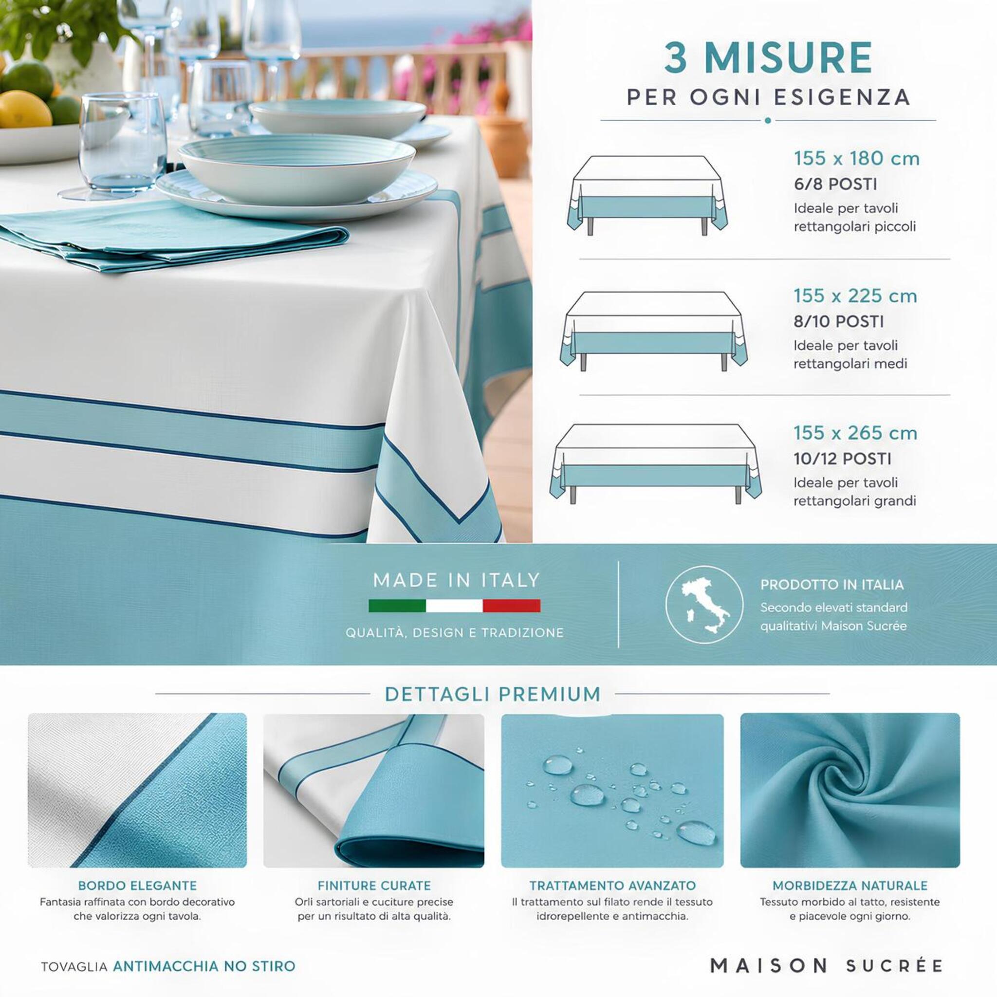 Misure tovaglia antimacchia Maison Sucrée Vibra 6 8 10 12 posti