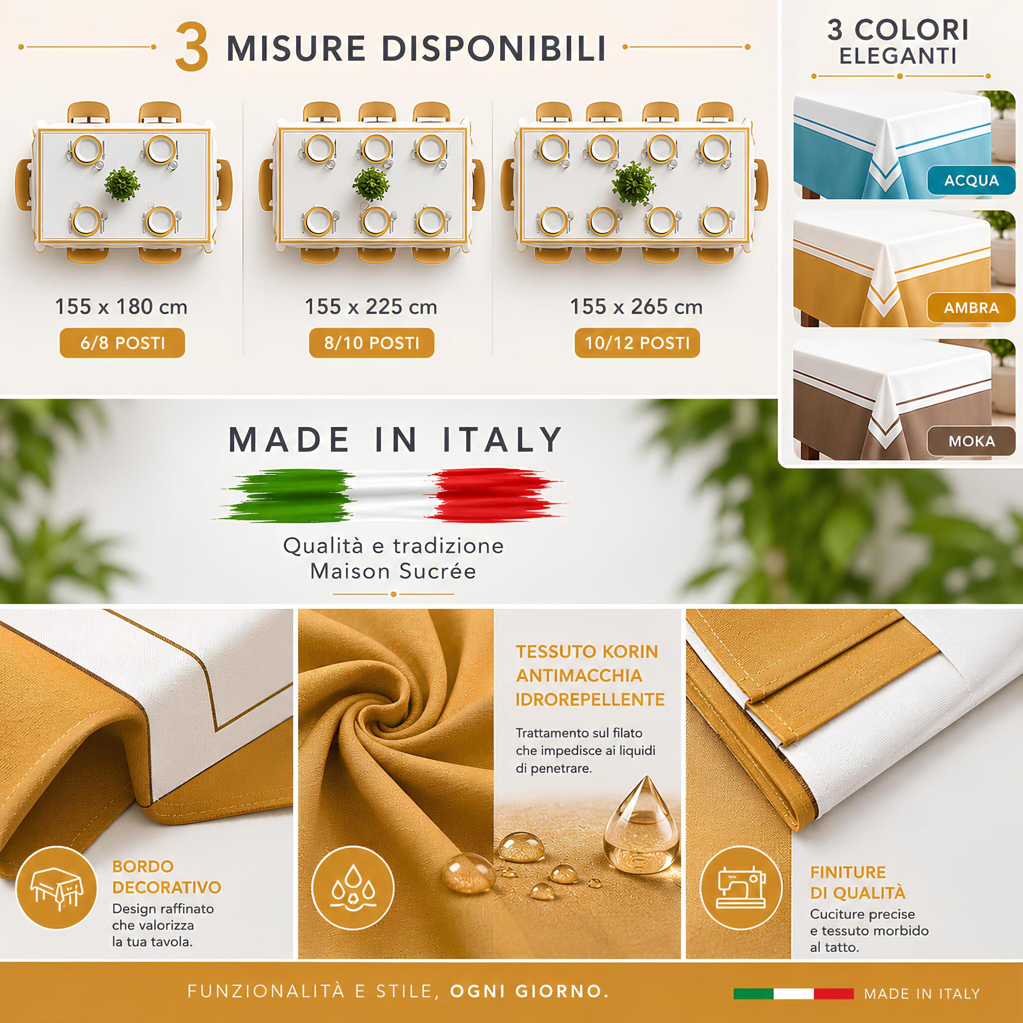 Dimensioni e dettagli tovaglia Maison Sucrée Vibra Ambra