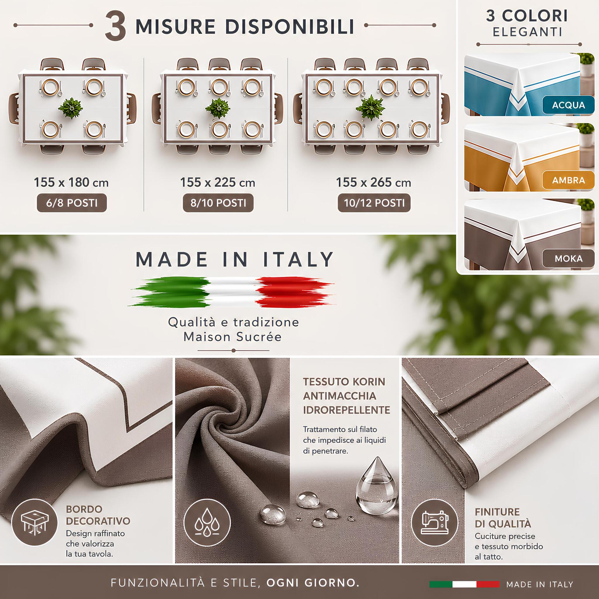 Infografica misure tovaglia Maison Sucrée Vibra Moka