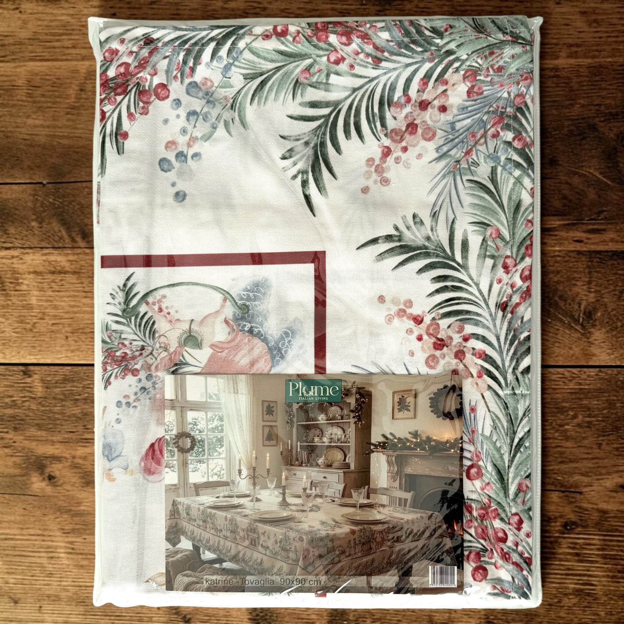 Tovaglia natalizia Plume Katrine 90x90 cm nella confezione originale in busta PVC