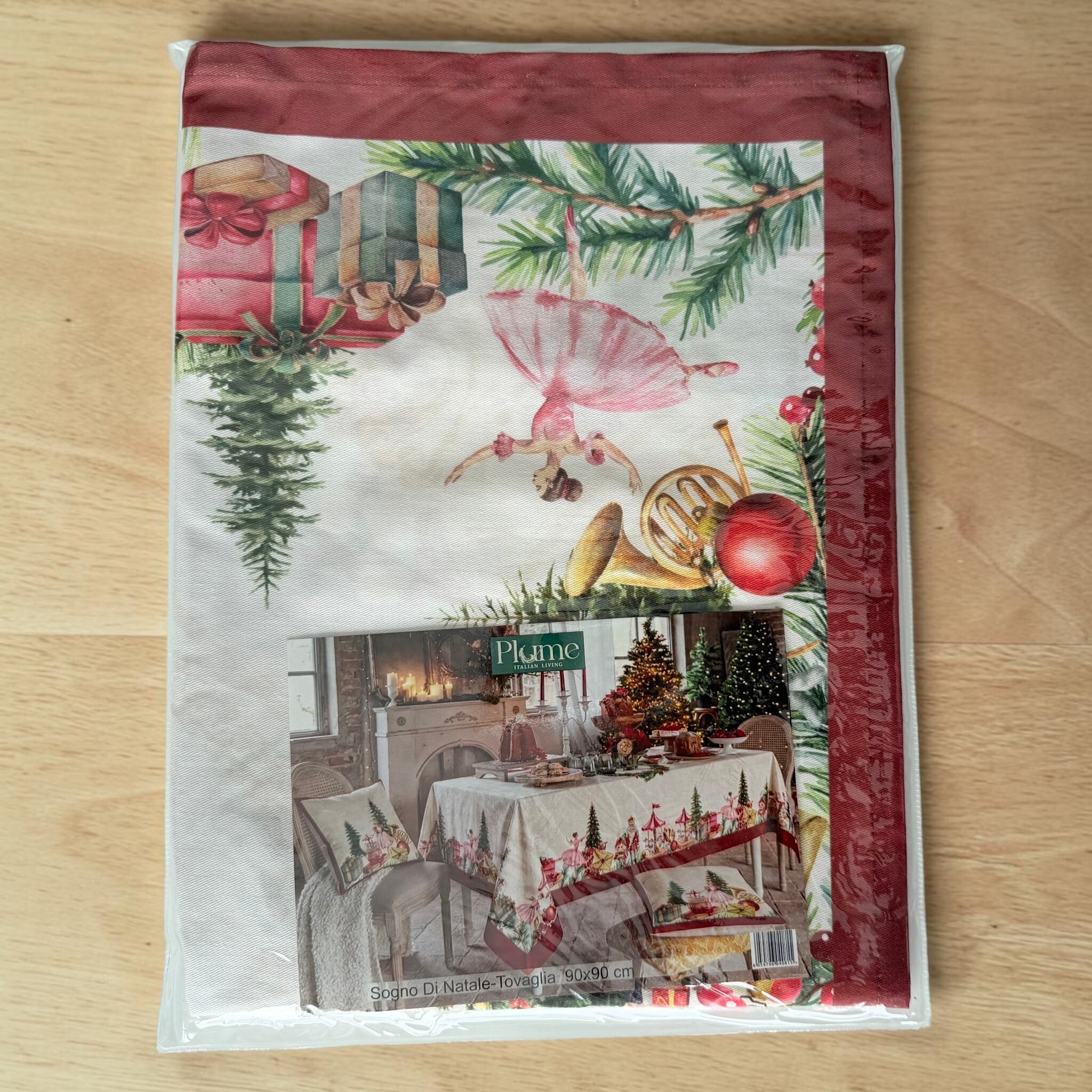 Tovaglia Plume Sogno di Natale 90x90 cm confezionata in busta PVC