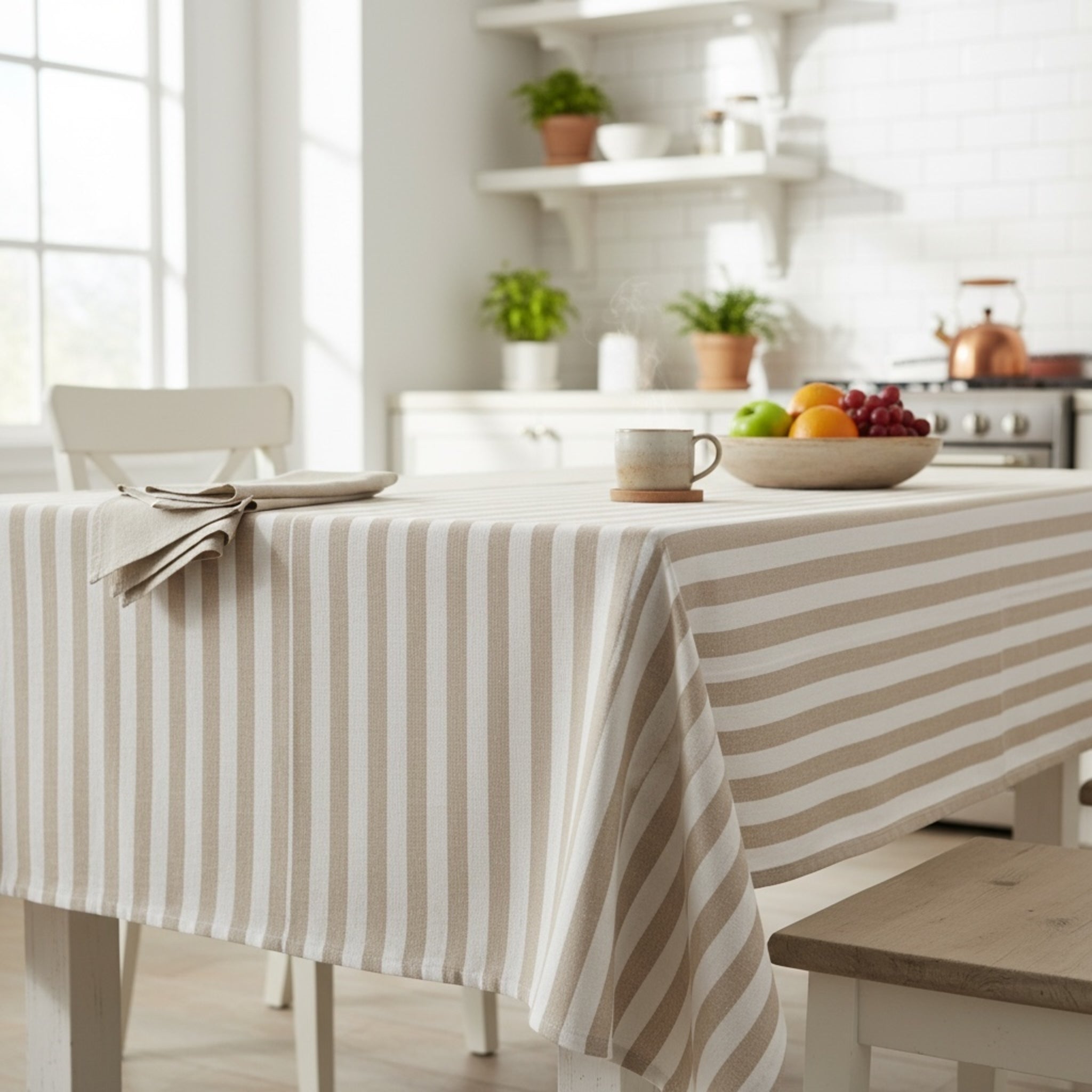 Tovaglia rettangolare a righe beige Fancy Home Gourmet per tavolo da pranzo