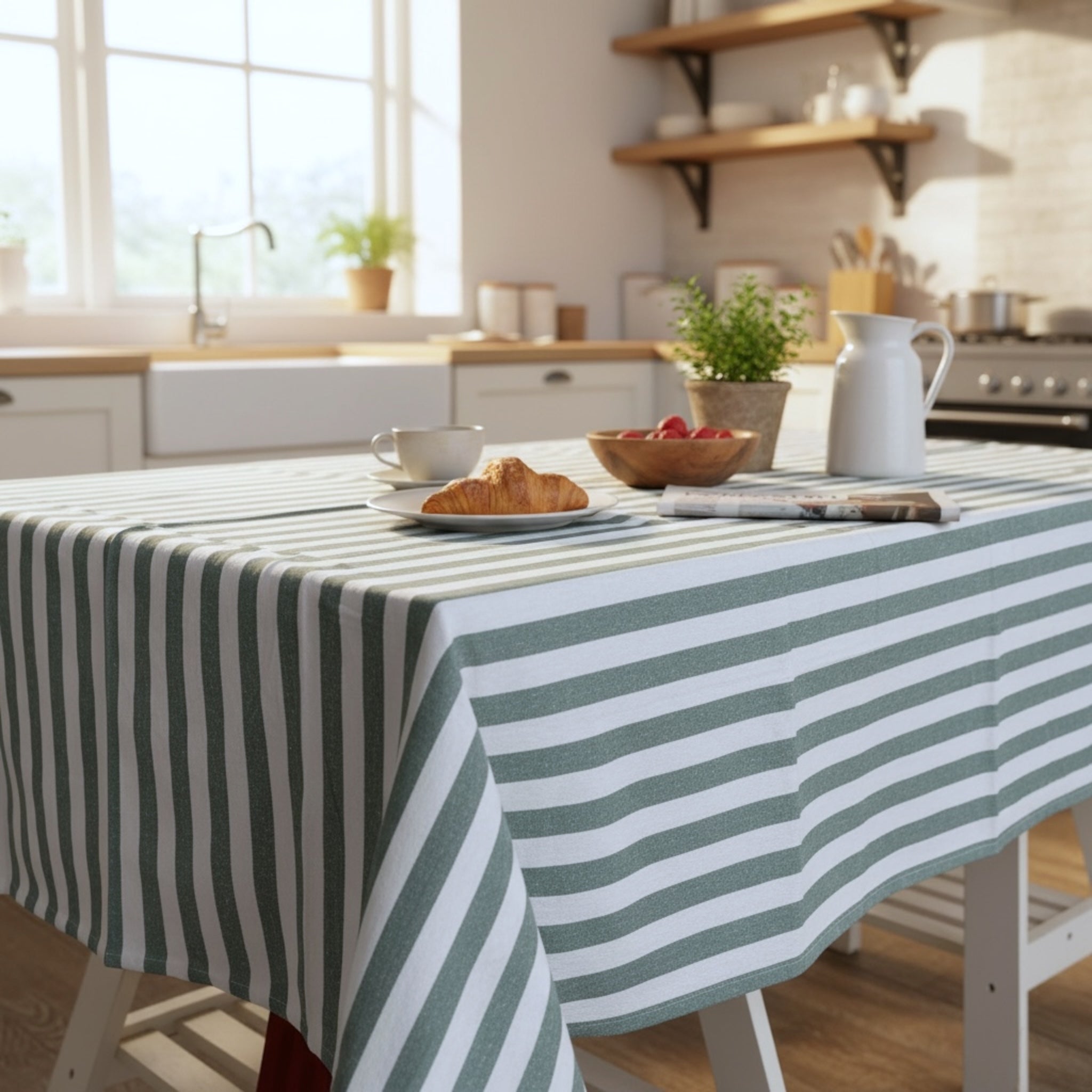 Tovaglia rettangolare a righe verdi Fancy Home Gourmet per tavolo moderno