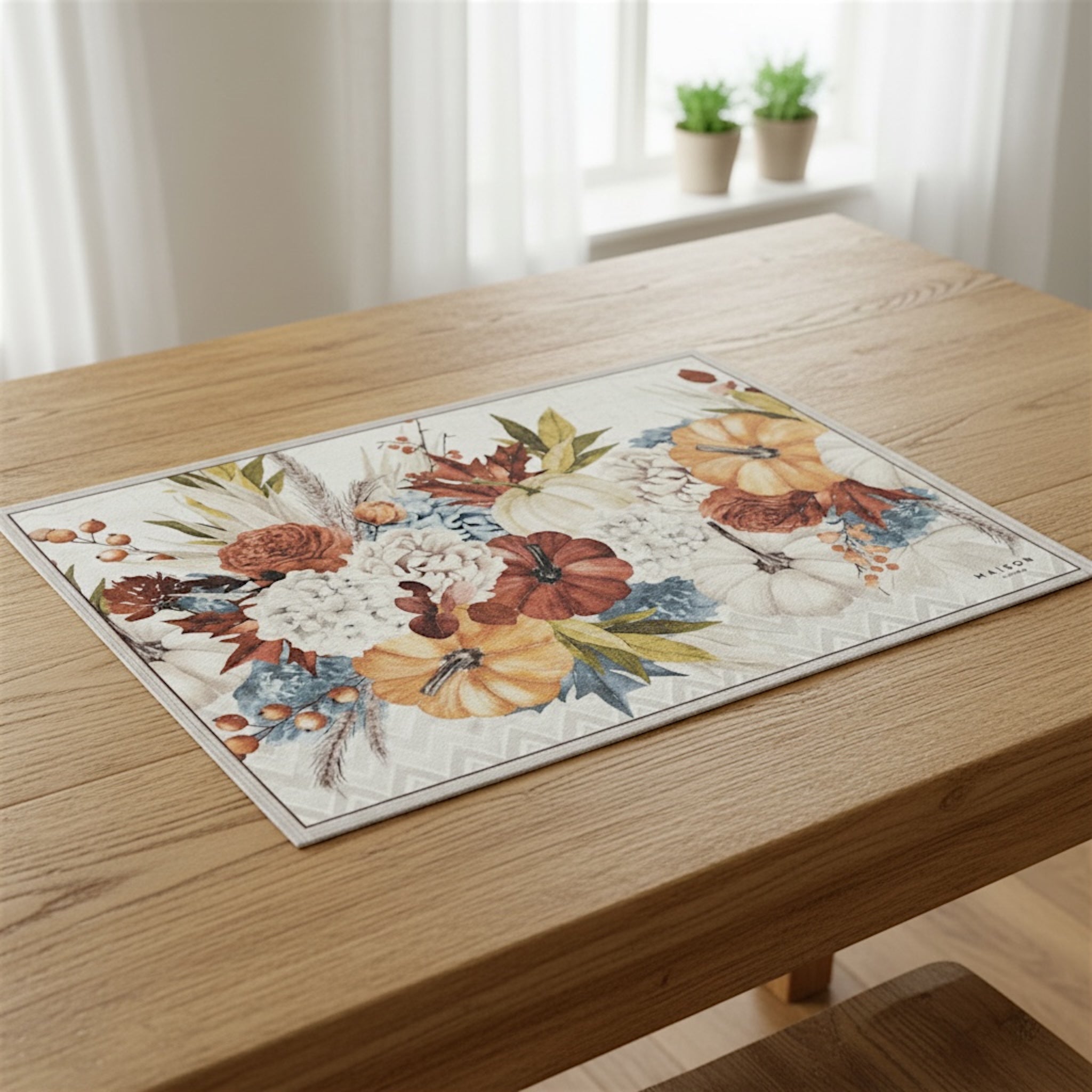 Tovaglietta americana Maison Sucrée Equinozio fantasia zucche autunnali e composizione floreale in PVC