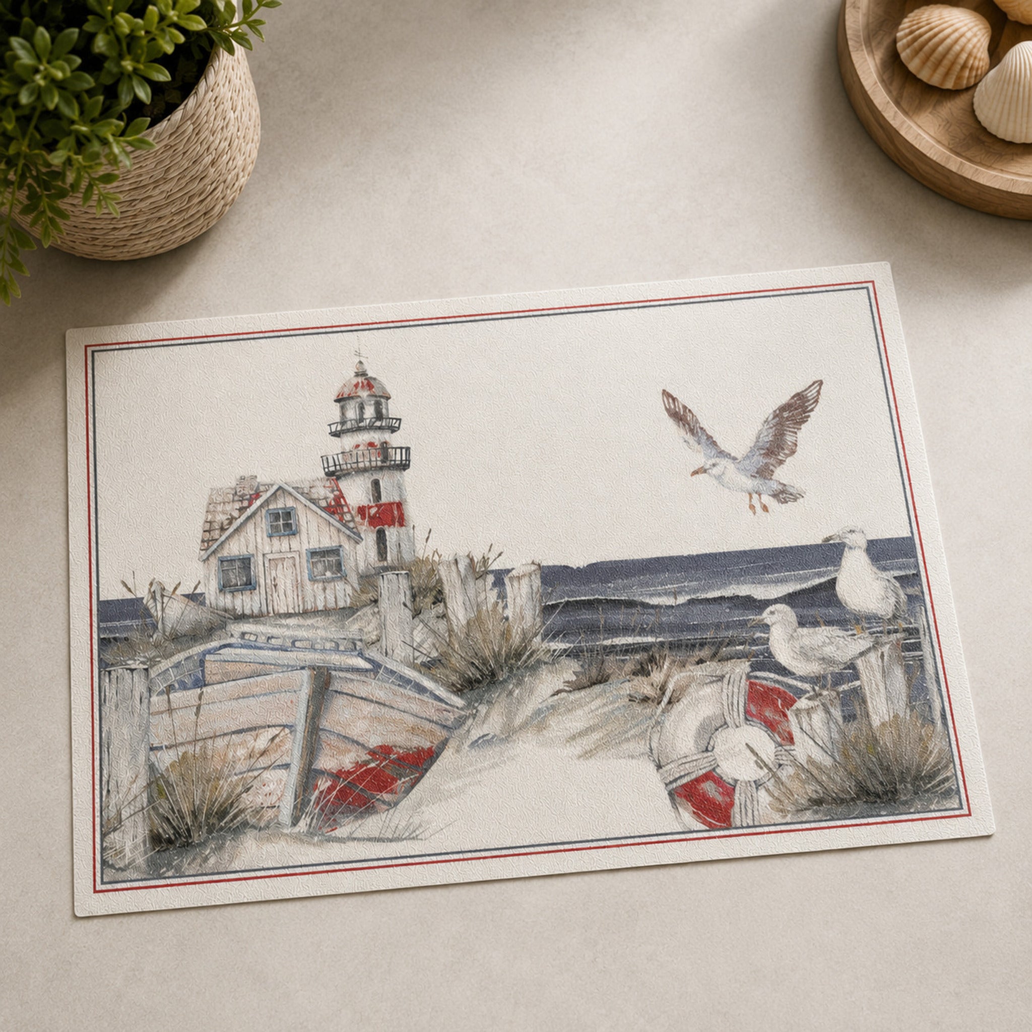 Tovaglietta americana Maison Sucrée Mar Lontano con faro barca e gabbiani stile marino 33x45 cm