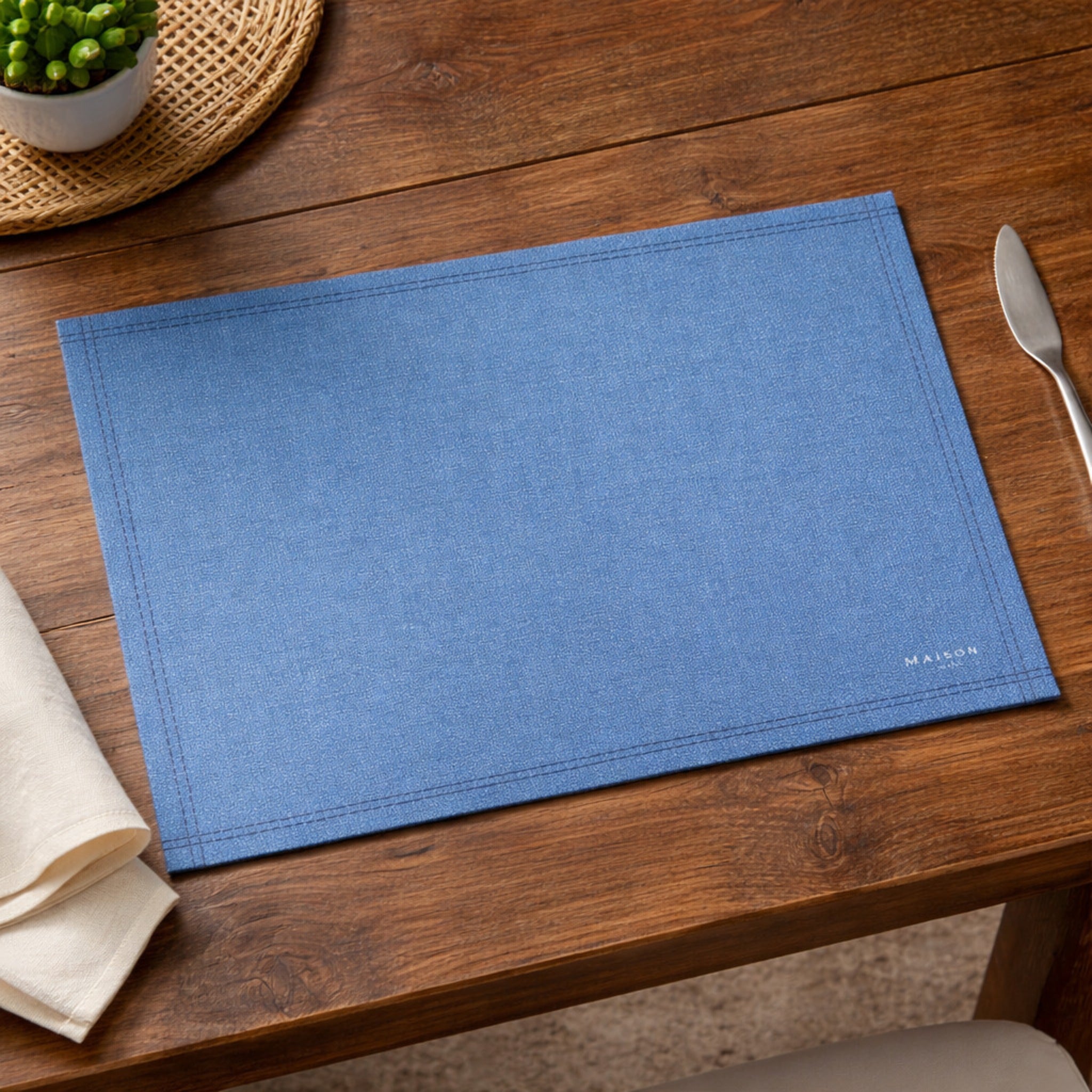 Tovaglietta americana Maison Sucrée Essenziale blu 33x45 cm in PVC antimacchia effetto tessuto