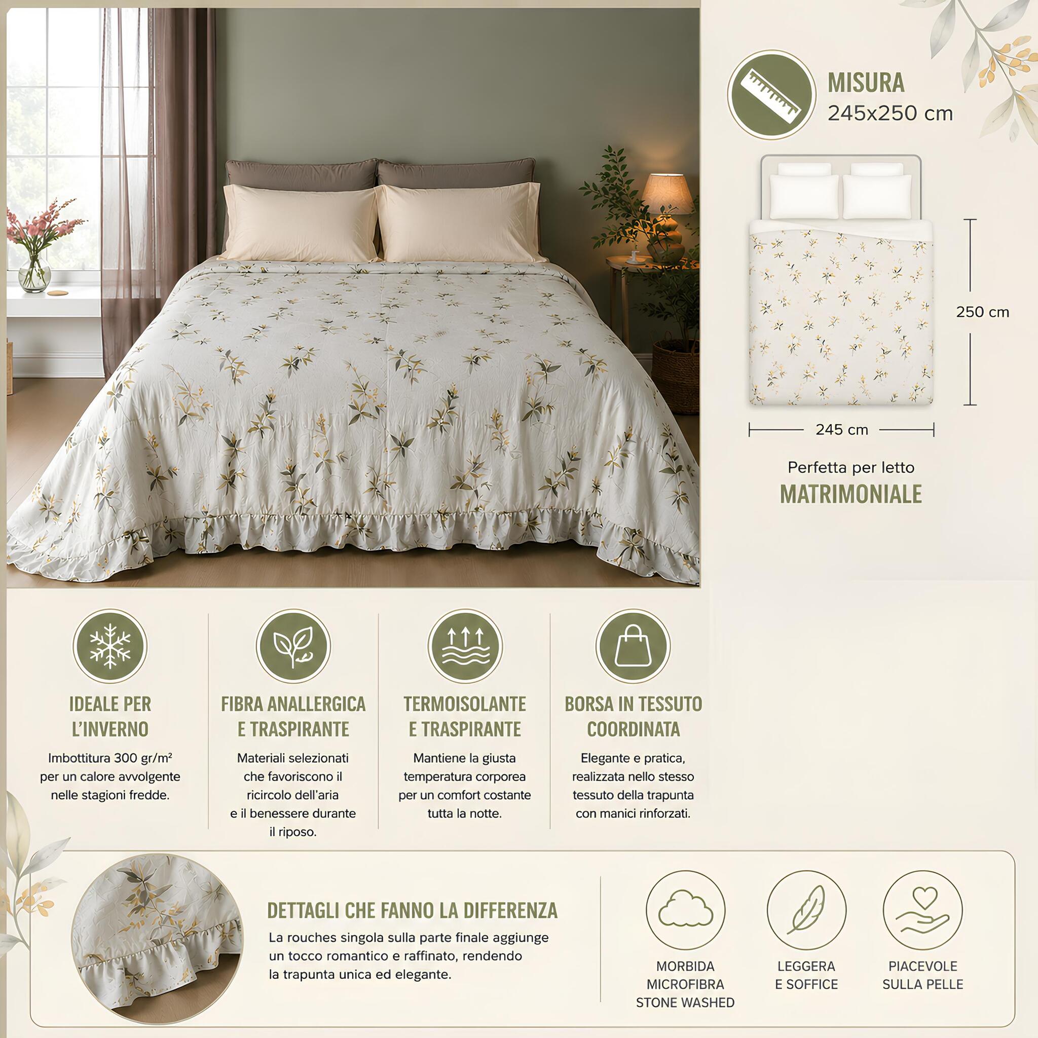 Trapunta matrimoniale Fancy Home Aspen Beige 245x250 cm con imbottitura invernale e borsa coordinata