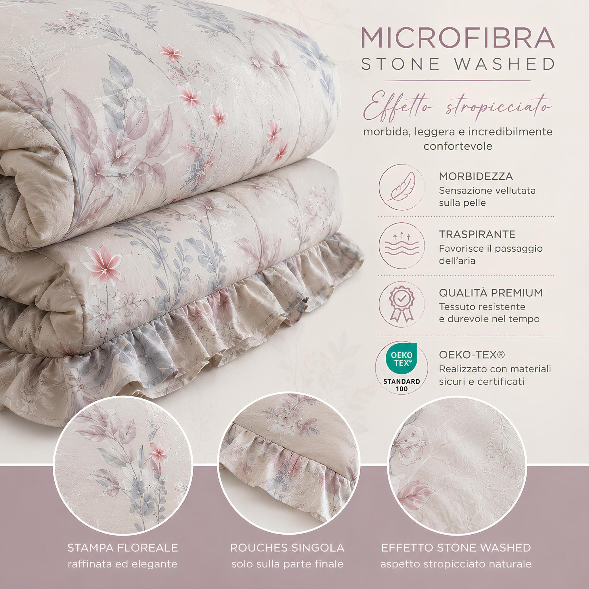 Trapunta Fancy Home Aspen in microfibra Stone Washed con imbottitura anallergica 300 g/m² certificata OEKO-TEX