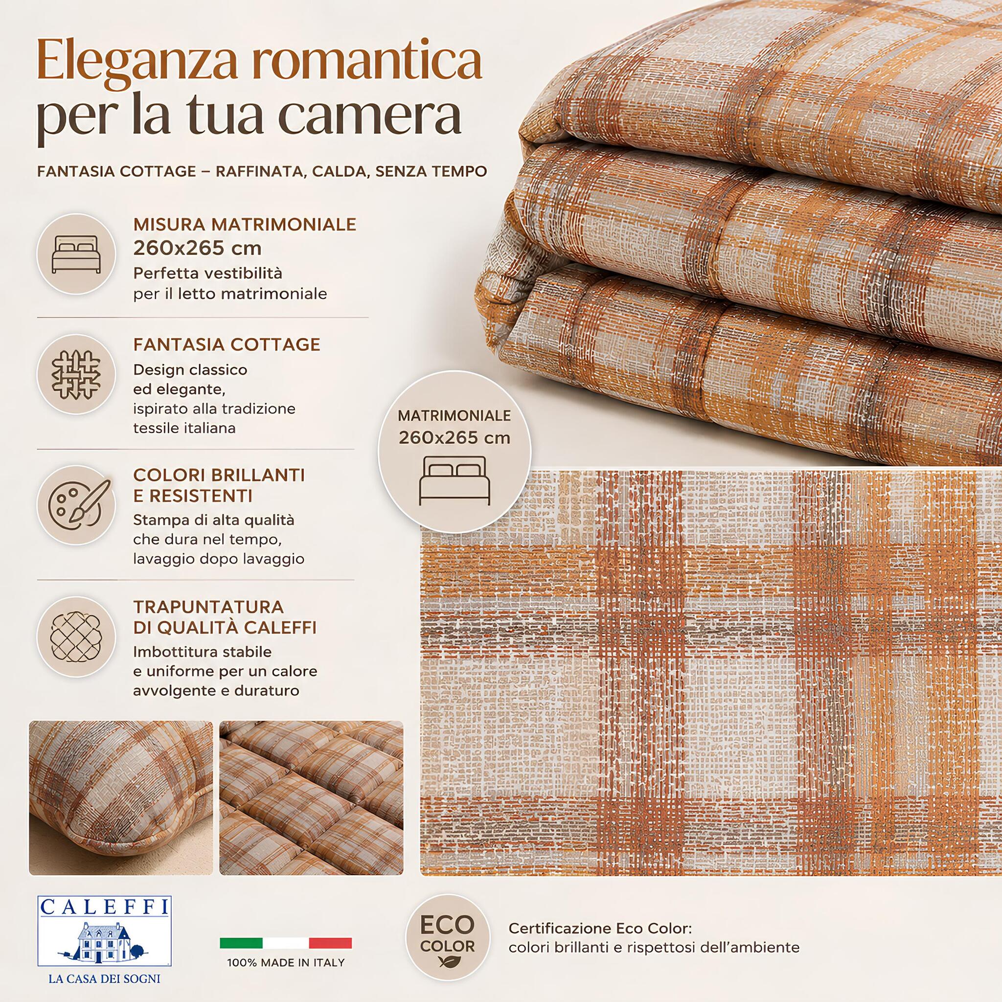 misure Trapunta matrimoniale invernale Caleffi Cottage ambra 260x265 cm