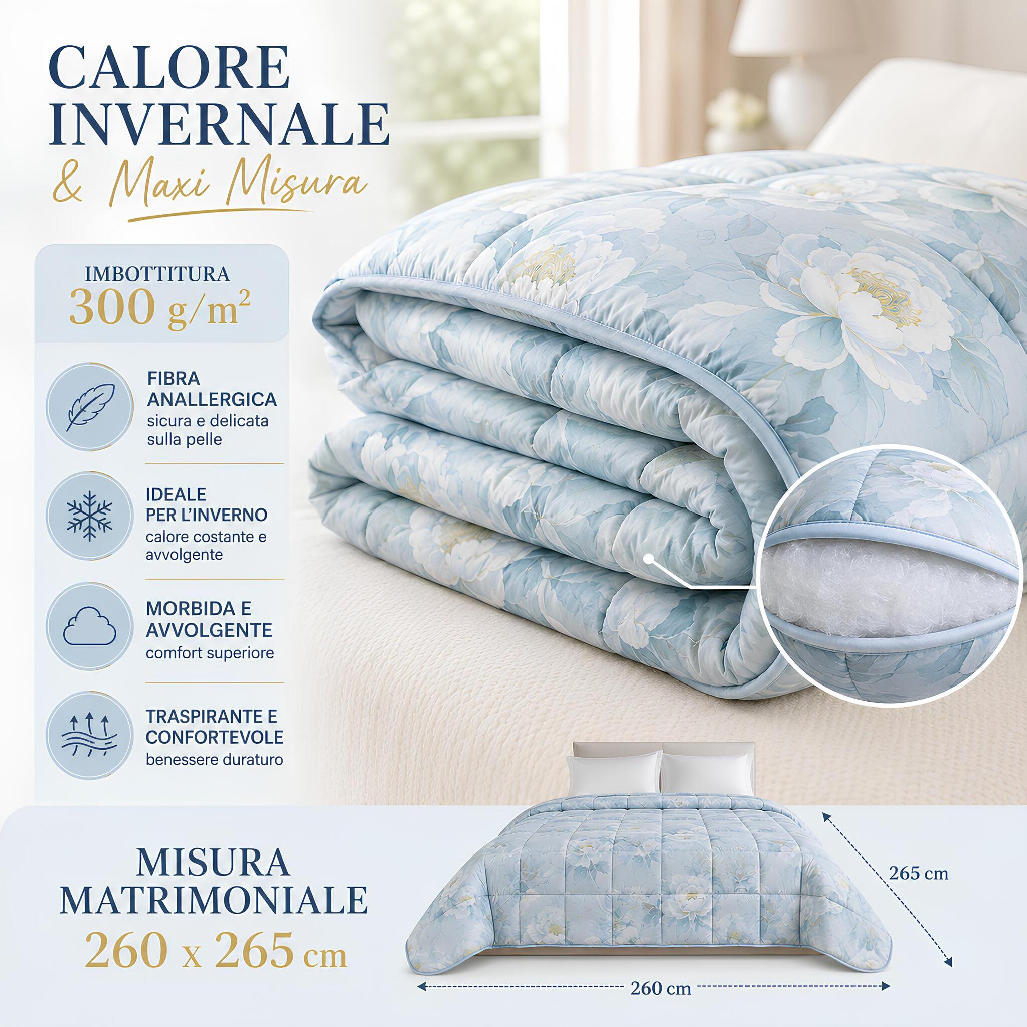 Trapunta matrimoniale Caleffi Eloise misura 260x265 cm con imbottitura anallergica da 300 grammi metro quadro