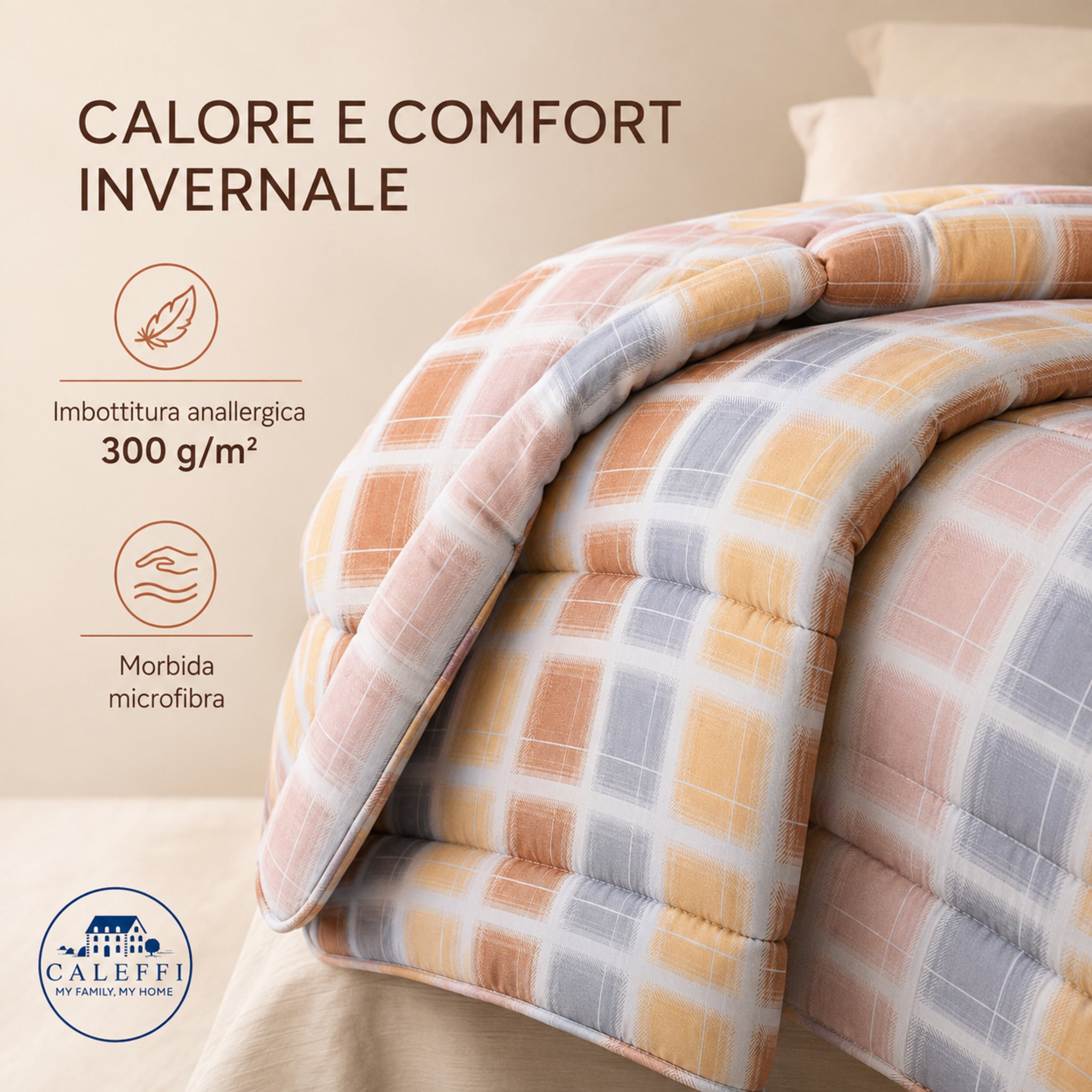 Trapunta Caleffi Lionel Ambra con imbottitura anallergica da 300 g/m² e microfibra morbida