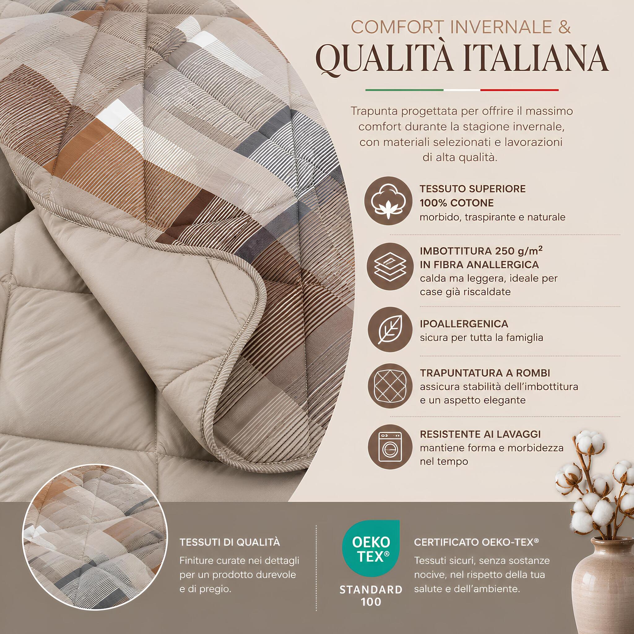 Trapunta Caleffi New Town ambra con imbottitura anallergica 250 grammi metro quadro