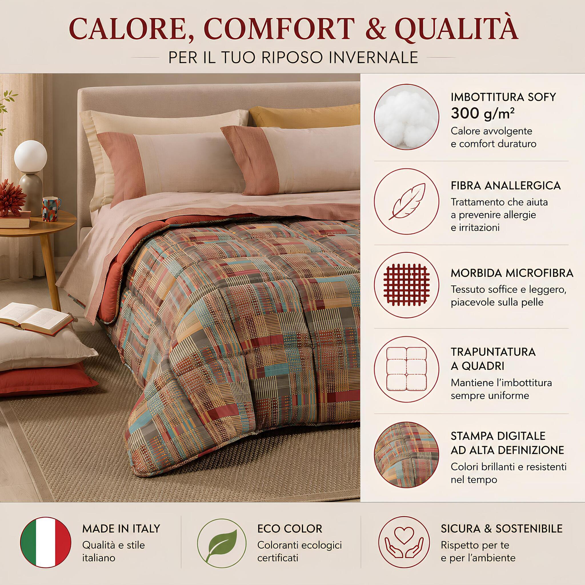 Caratteristiche trapunta Caleffi Simon Corallo con imbottitura SOFY 300 g metro quadro