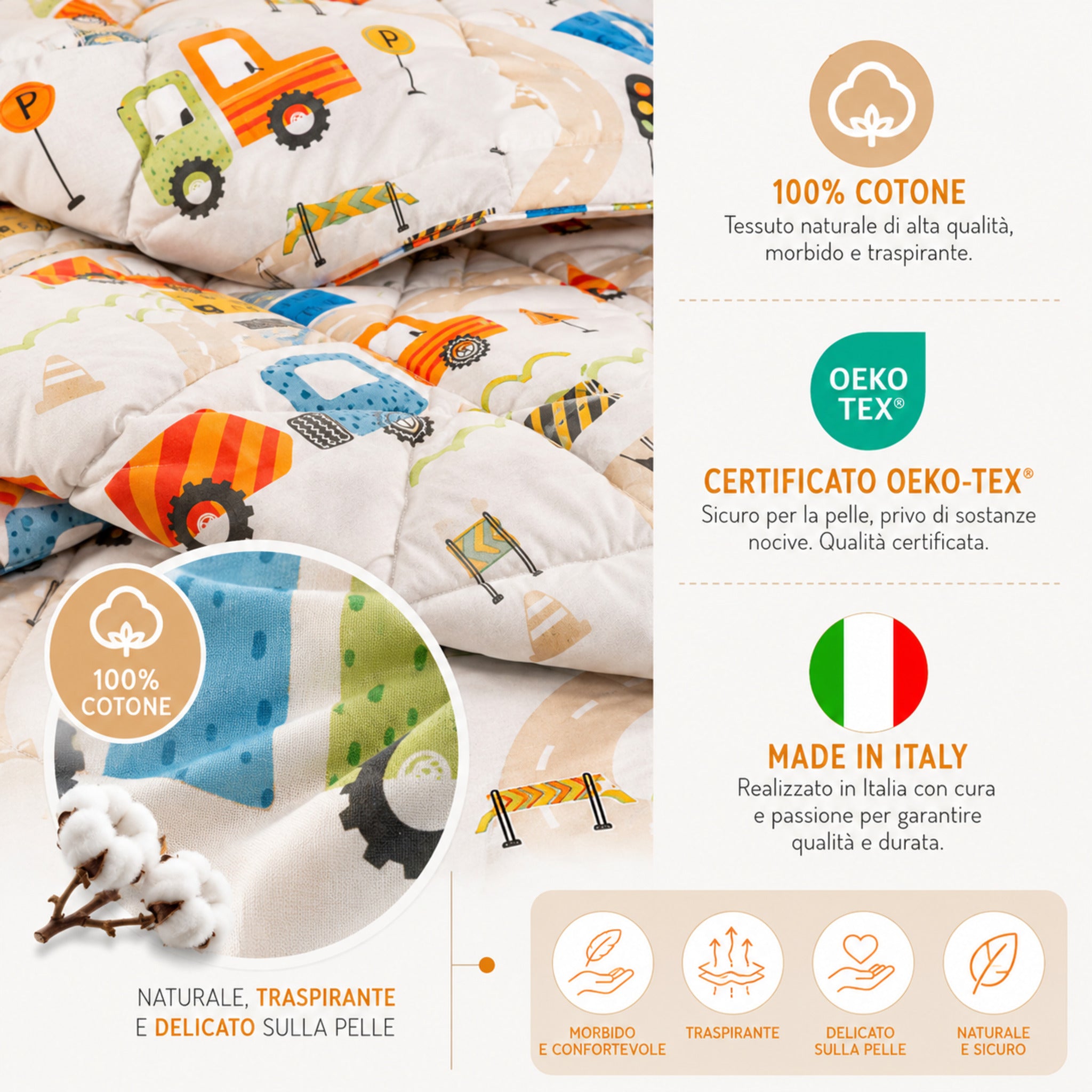 Trapunta Caleffi City Car beige in cotone certificata Oeko Tex Made in Italy