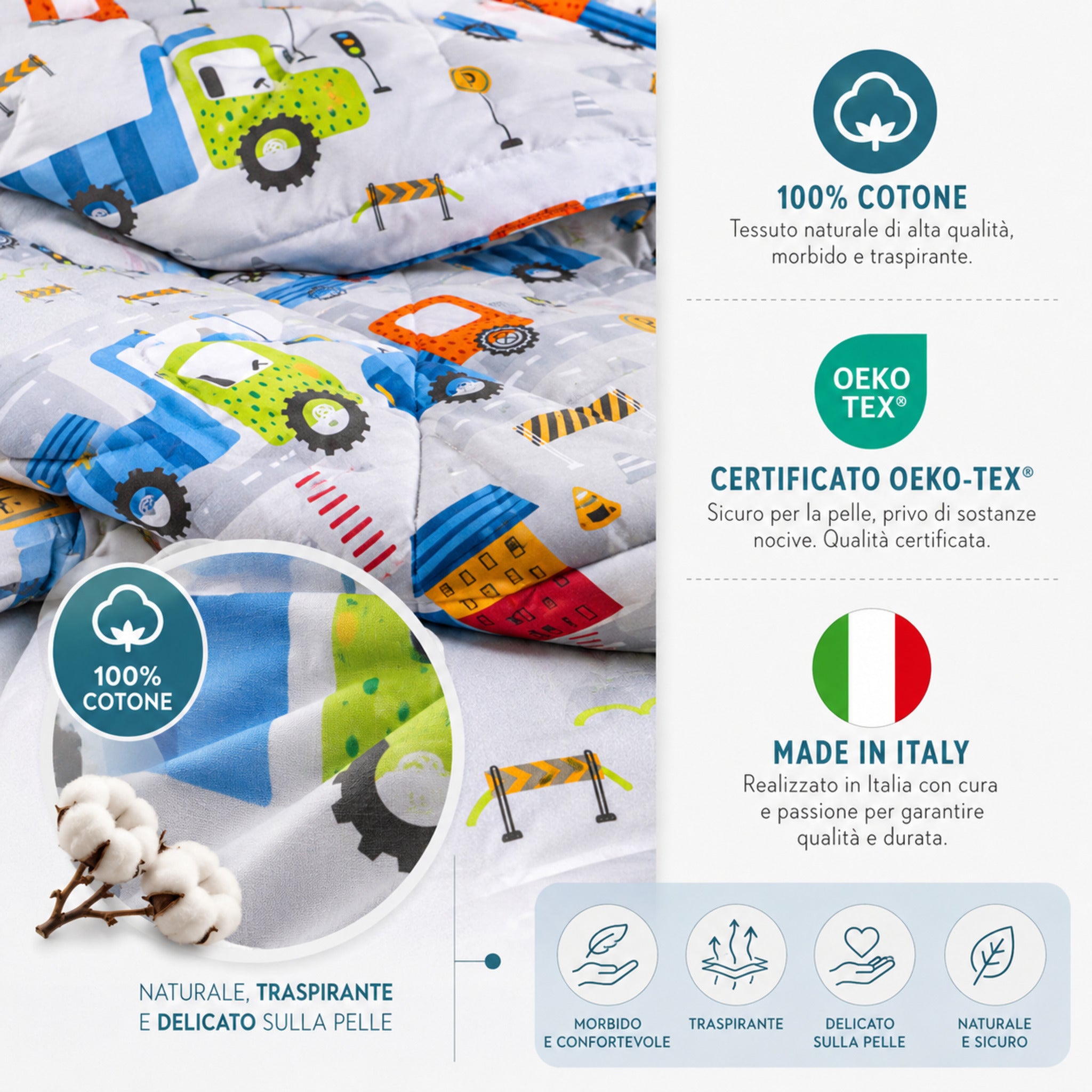 Trapunta Caleffi City Car grigio in 100 cotone certificata Oeko Tex Made in Italy