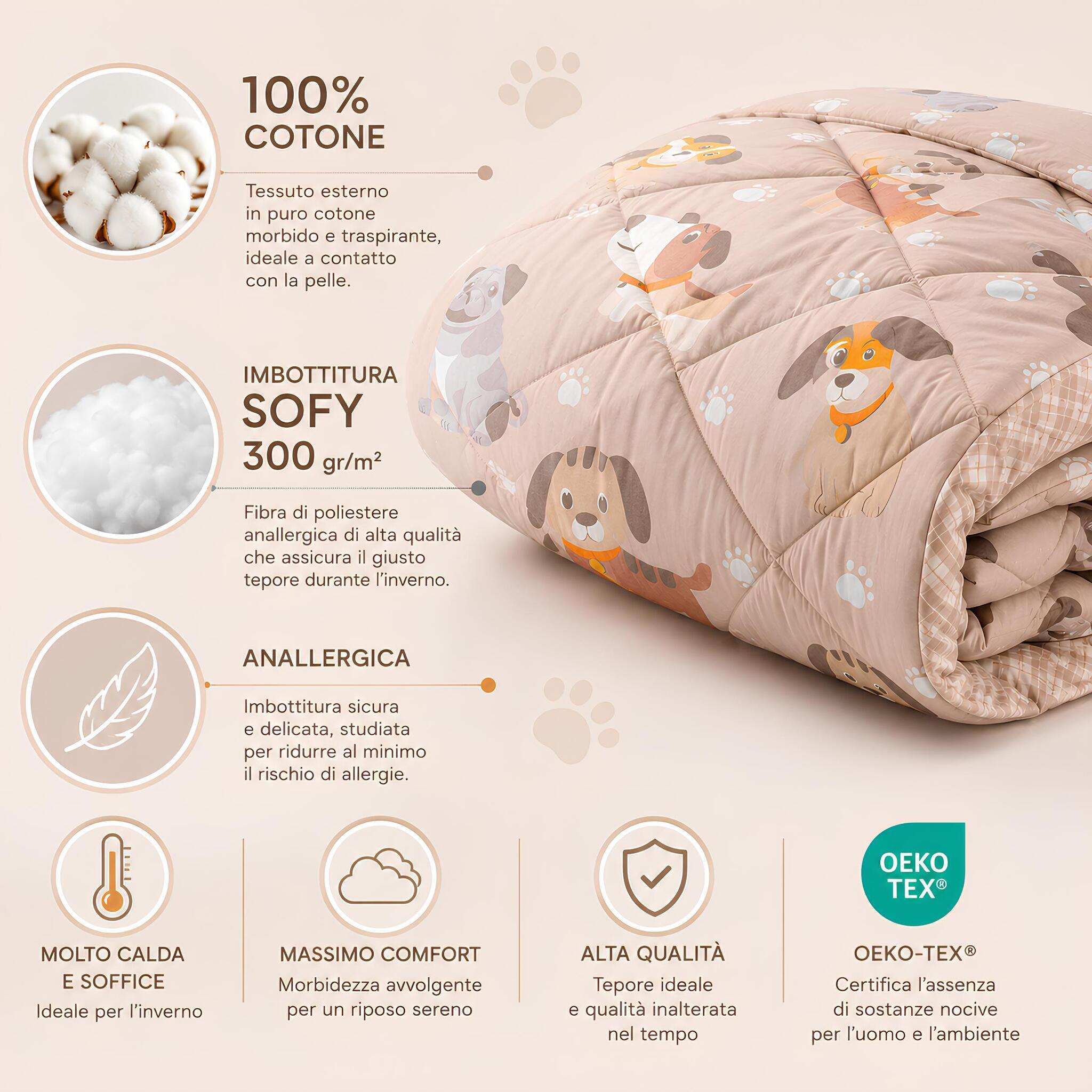 Trapunta Caleffi Cuccioli naturale in cotone con imbottitura Sofy anallergica