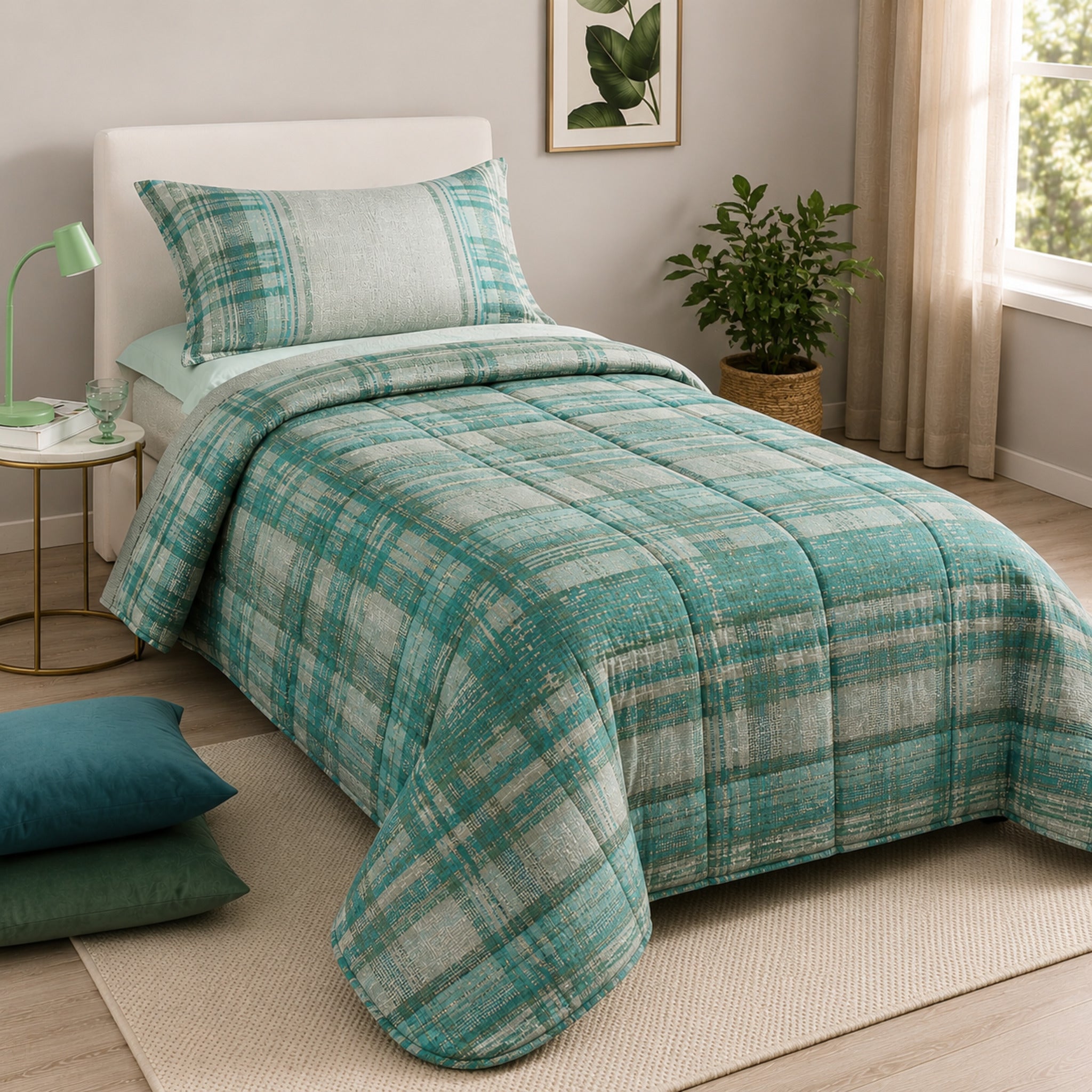 Trapunta invernale singola Caleffi Cottage colore Giada 170x265 cm in 100% cotone Made in Italy
