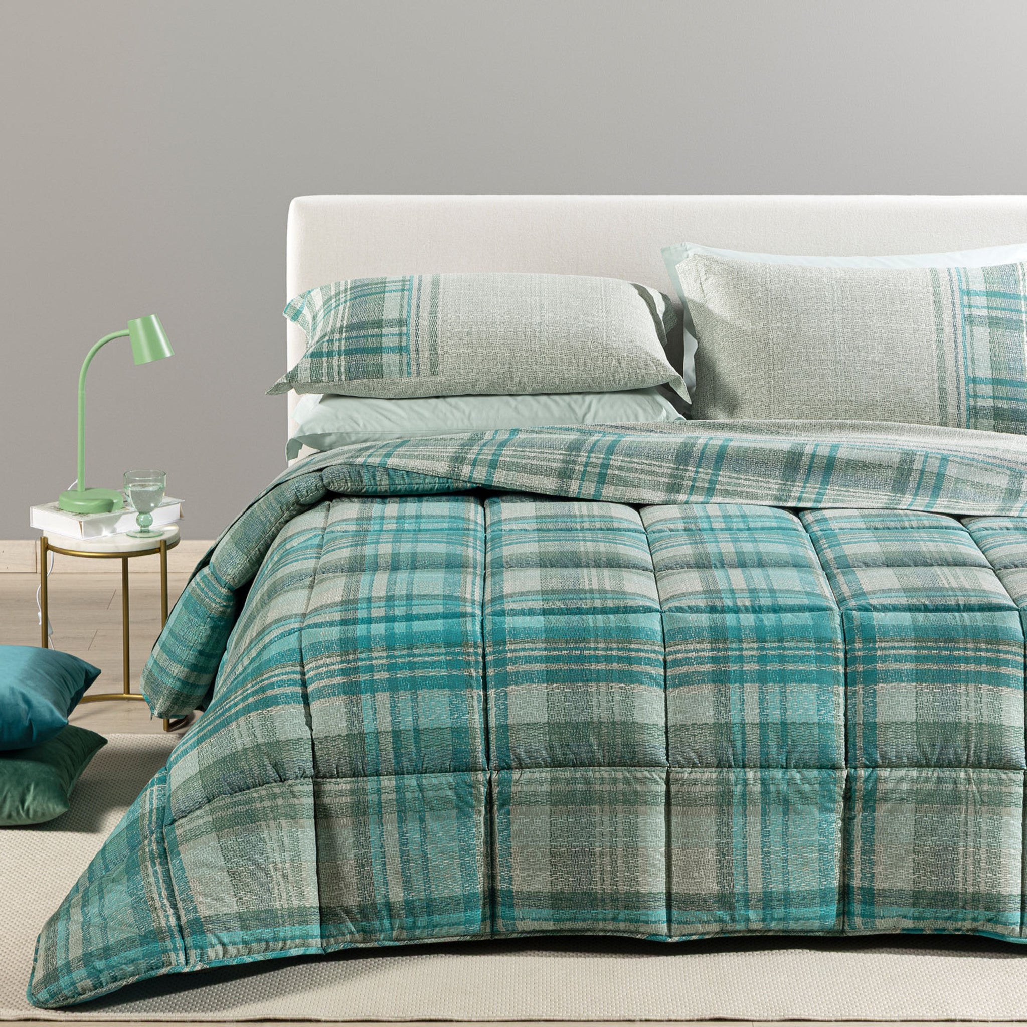 Trapunta invernale singola Caleffi Cottage colore Giada 170x265 cm in 100% cotone Made in Italy
