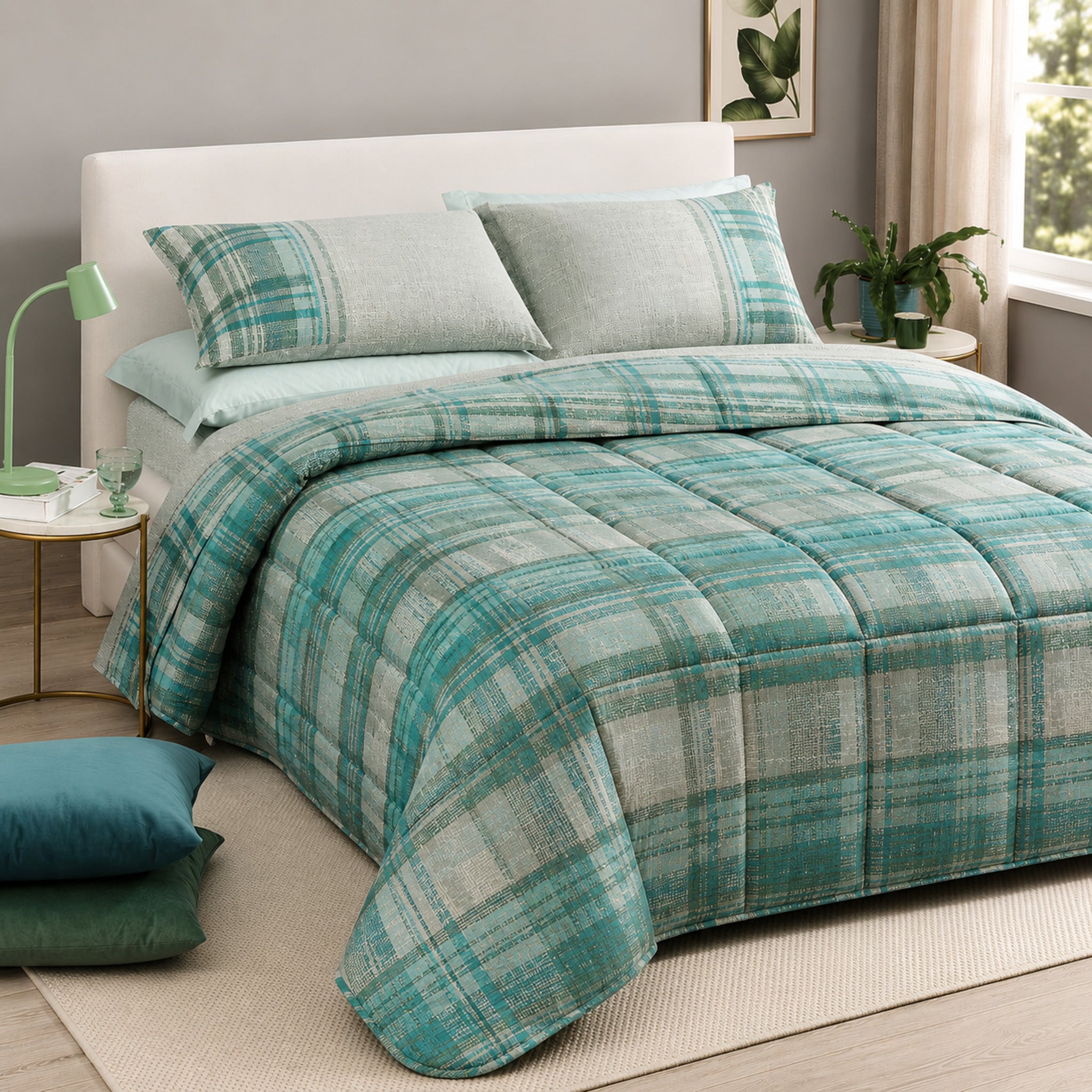 Trapunta invernale una piazza e mezza Caleffi Cottage giada 220x265 cm in 100% cotone Made in Italy