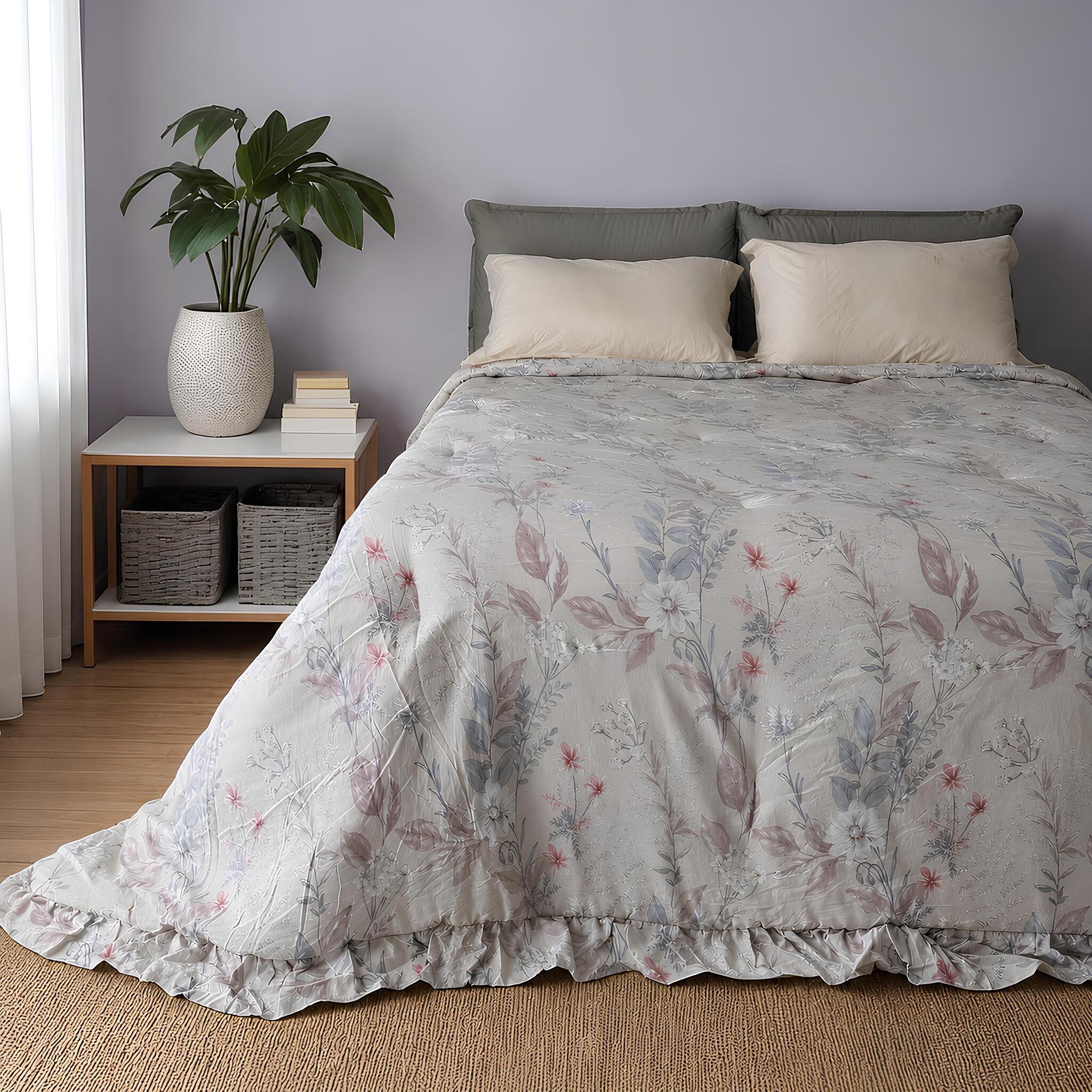 Trapunta matrimoniale Fancy Home Aspen in microfibra Stone Washed rosa cipria misura 245x250 cm con stampa floreale
