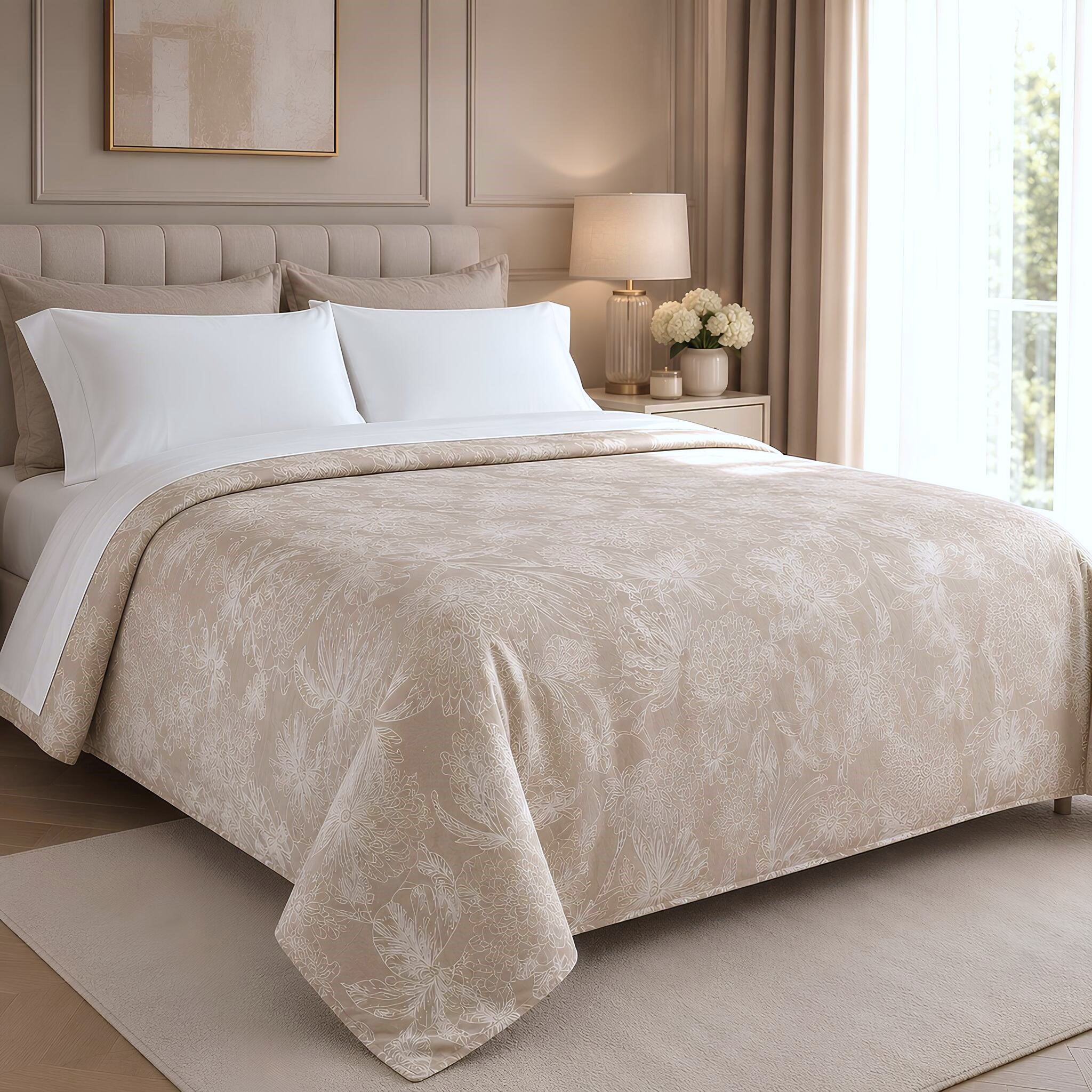 Trapunta matrimoniale Fancy Home Austria in velluto damascato effetto marmorizzato colore Beige misura 245x250 cm