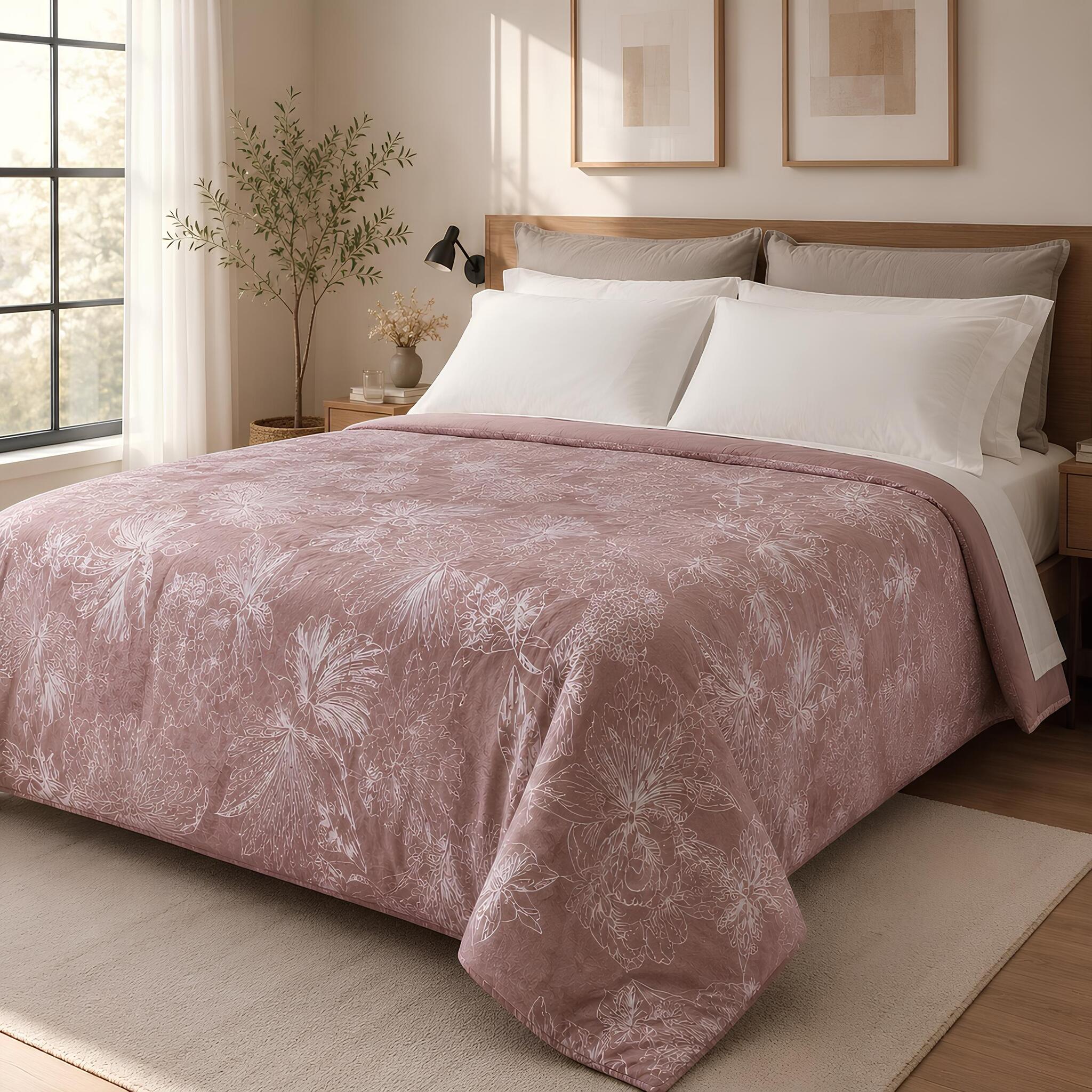 Trapunta matrimoniale Fancy Home Austria in velluto damascato effetto marmorizzato colore Rosa Antico misura 245x250 cm