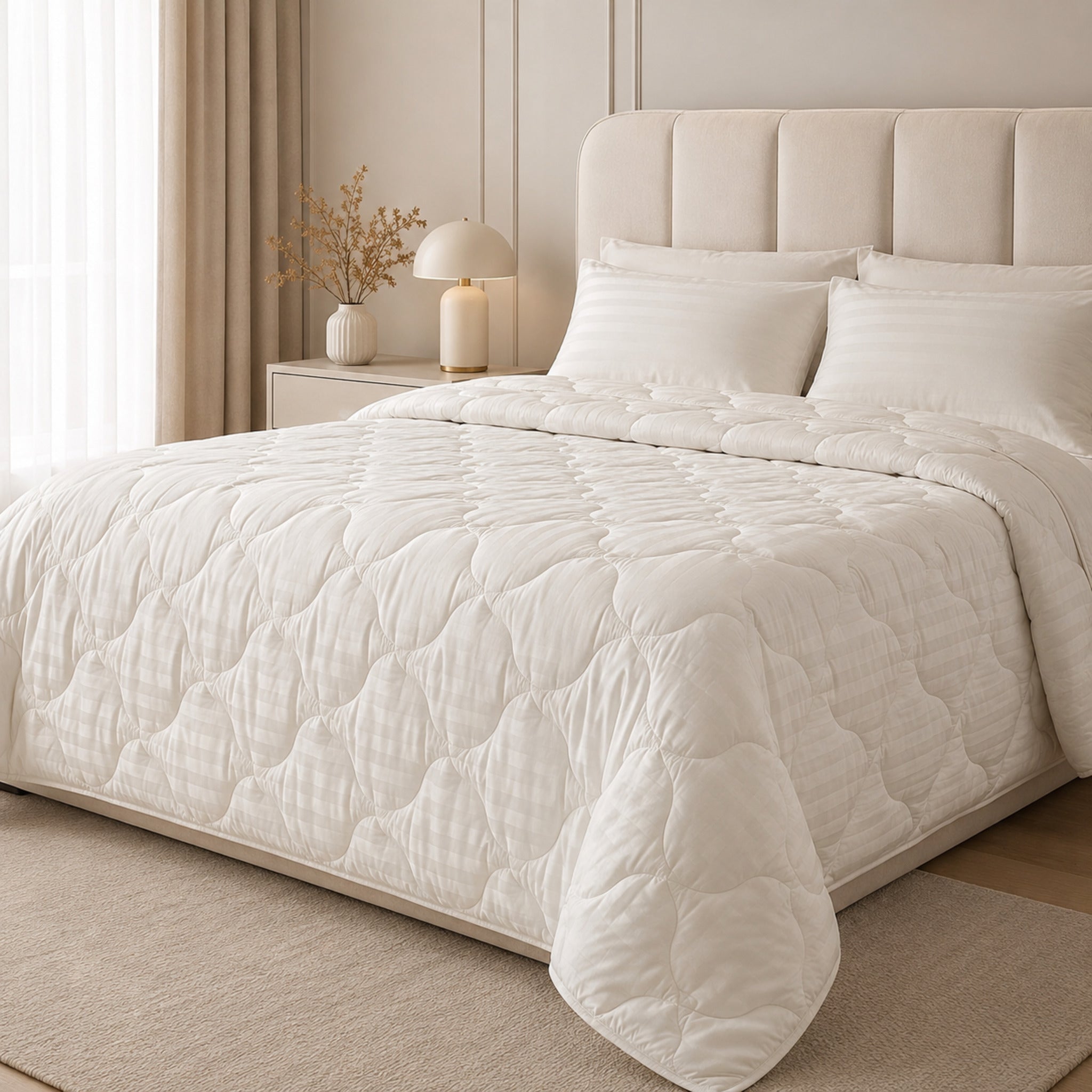 Trapunta matrimoniale Zambaiti Allure panna 260x260 cm con fantasia jacquard rigata