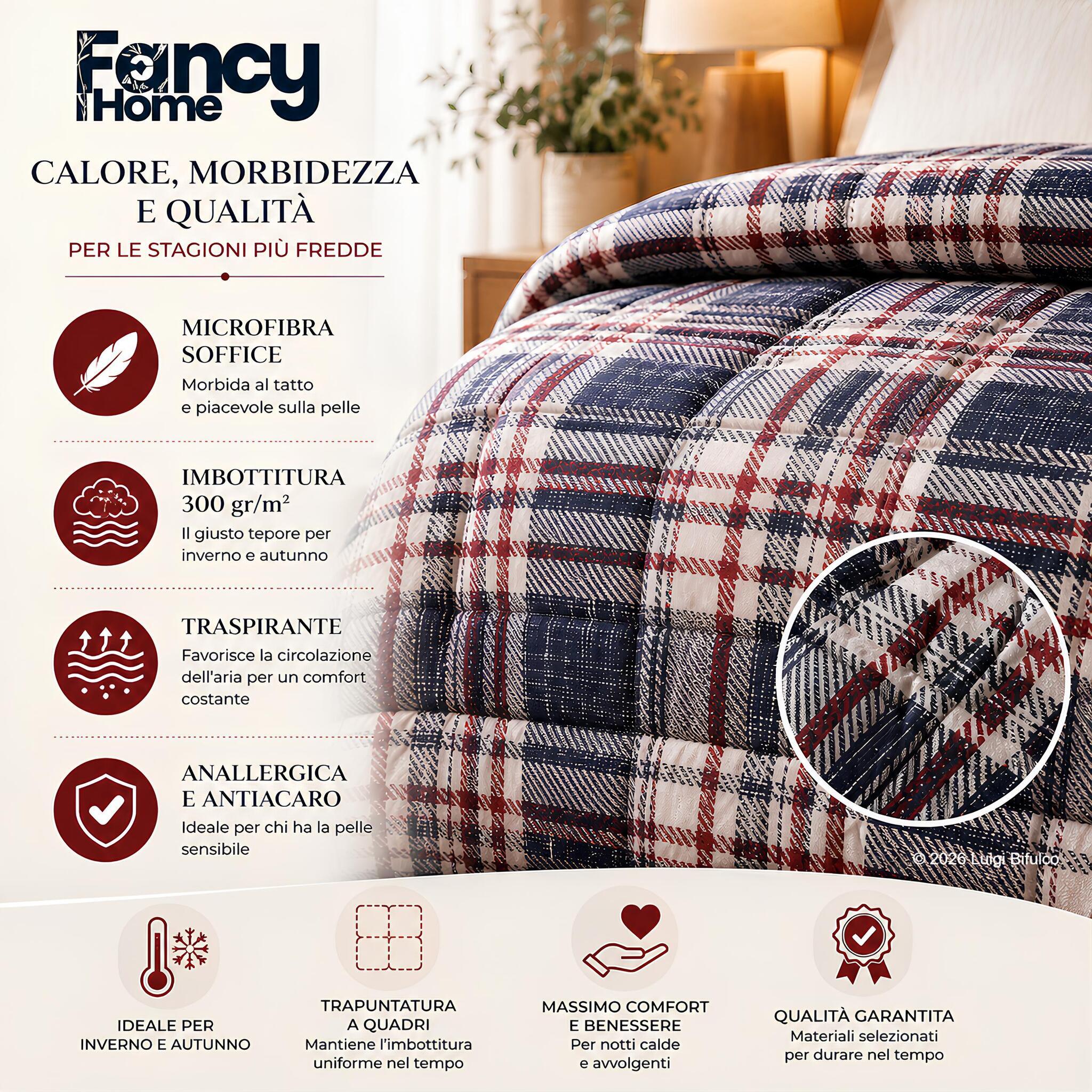 Trapunta Fancy Home Corvara in microfibra con imbottitura anallergica da 300 g/m², traspirante e antiacaro