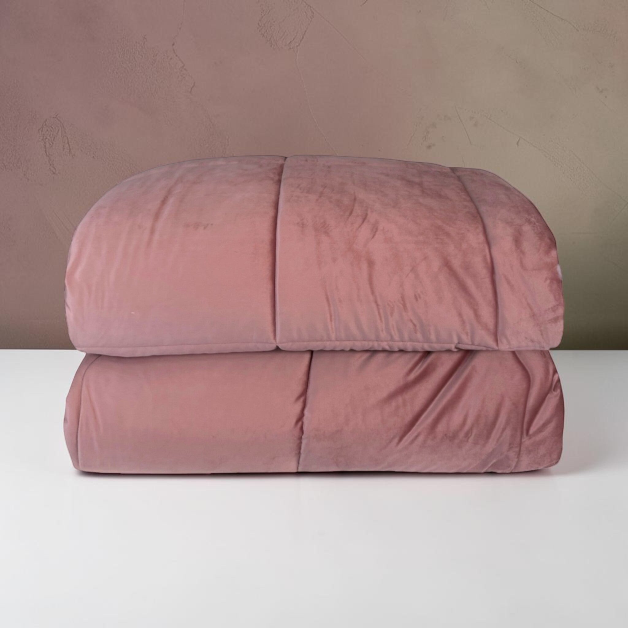 Trapunta invernale singola Buccia di Mela Quadro piegata in velluto colore rosa antico