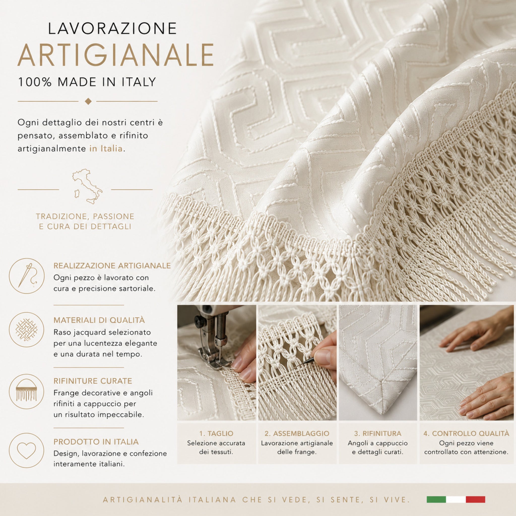 tris di centri artigianali made in italy in raso jacquard con lavorazione curata