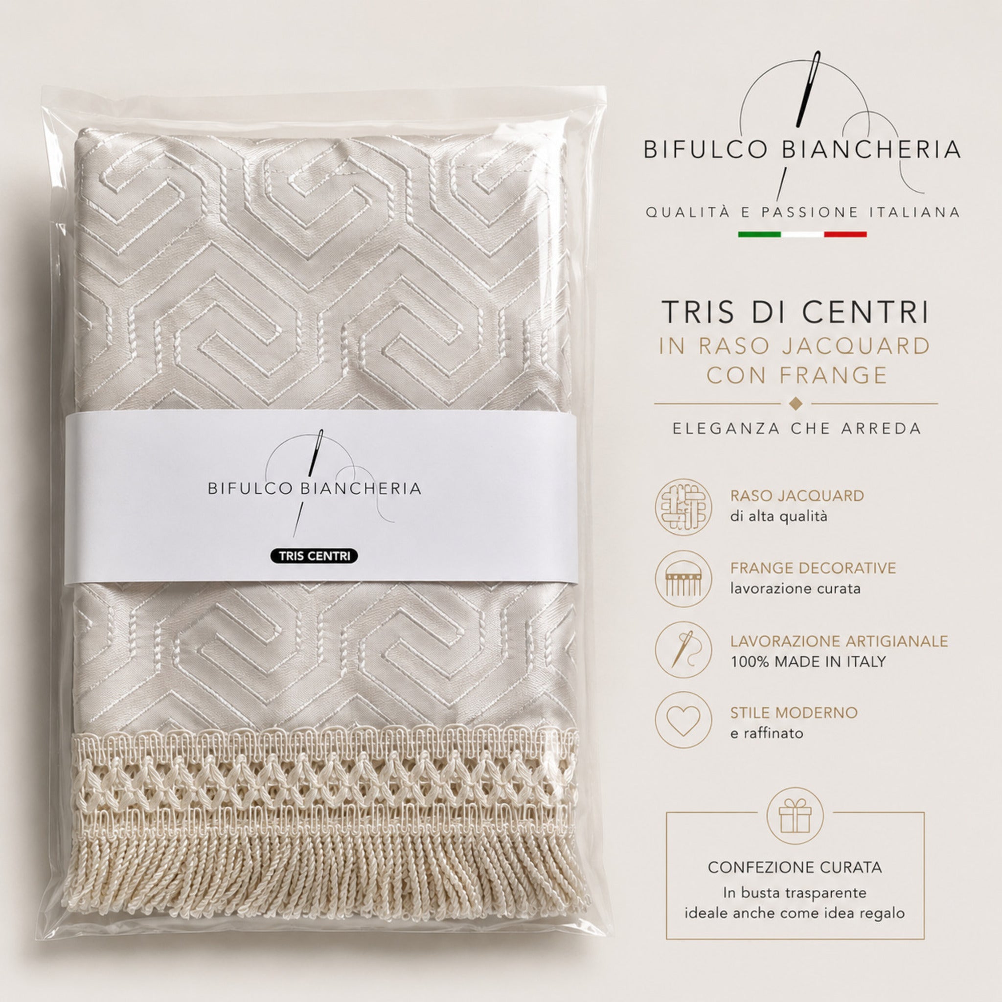 tris di centri jacquard avorio confezione elegante bifulco biancheria