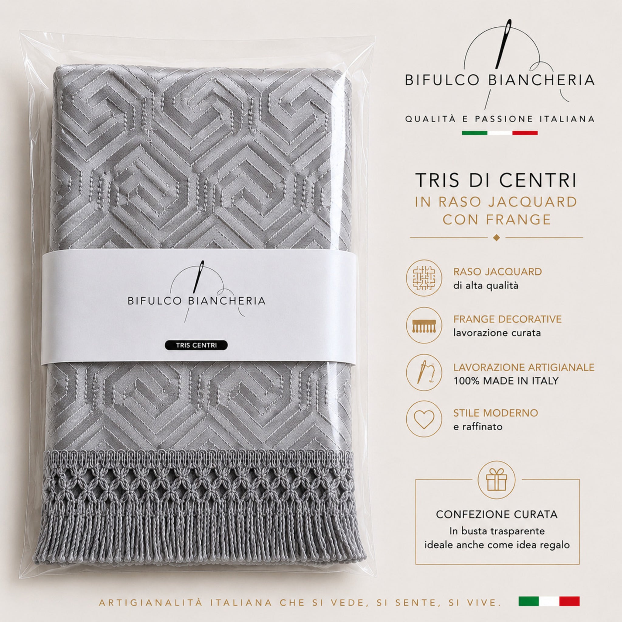 tris di centri jacquard grigio confezione elegante bifulco biancheria