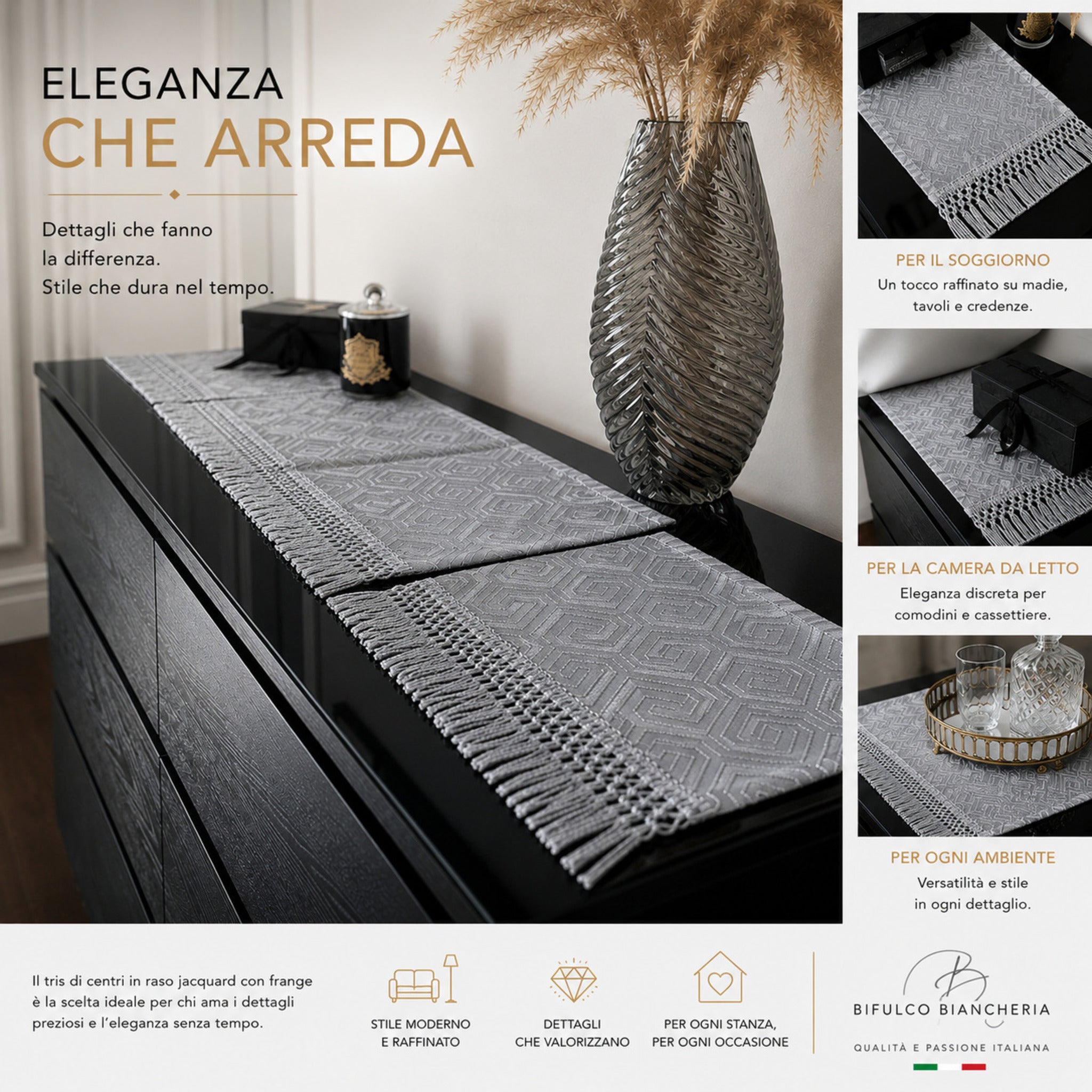 tris di centri eleganti per soggiorno camera da letto e credenza grigio
