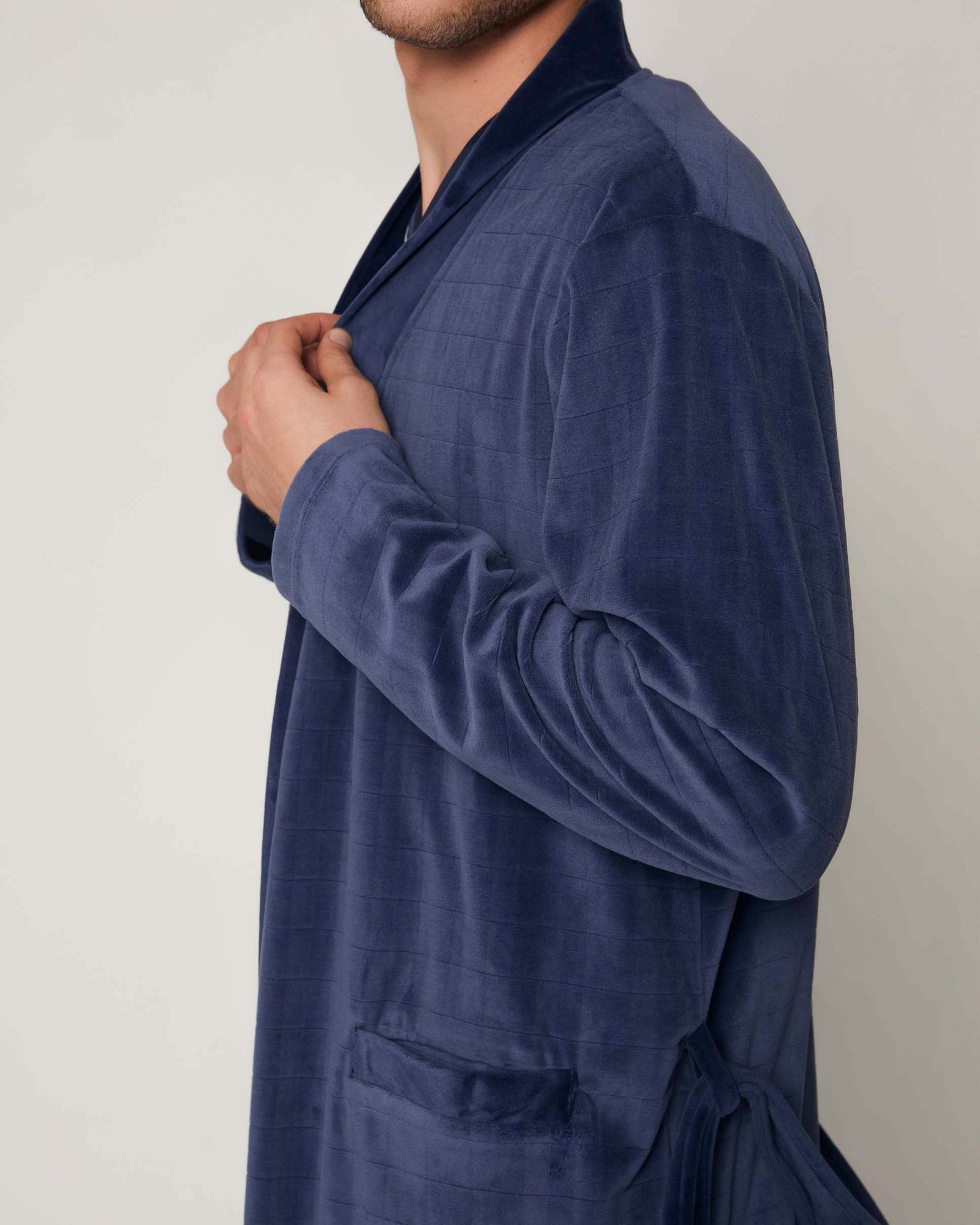 Dettaglio coral fleece a quadri della vestaglia uomo Admas blu marino Art. 57431