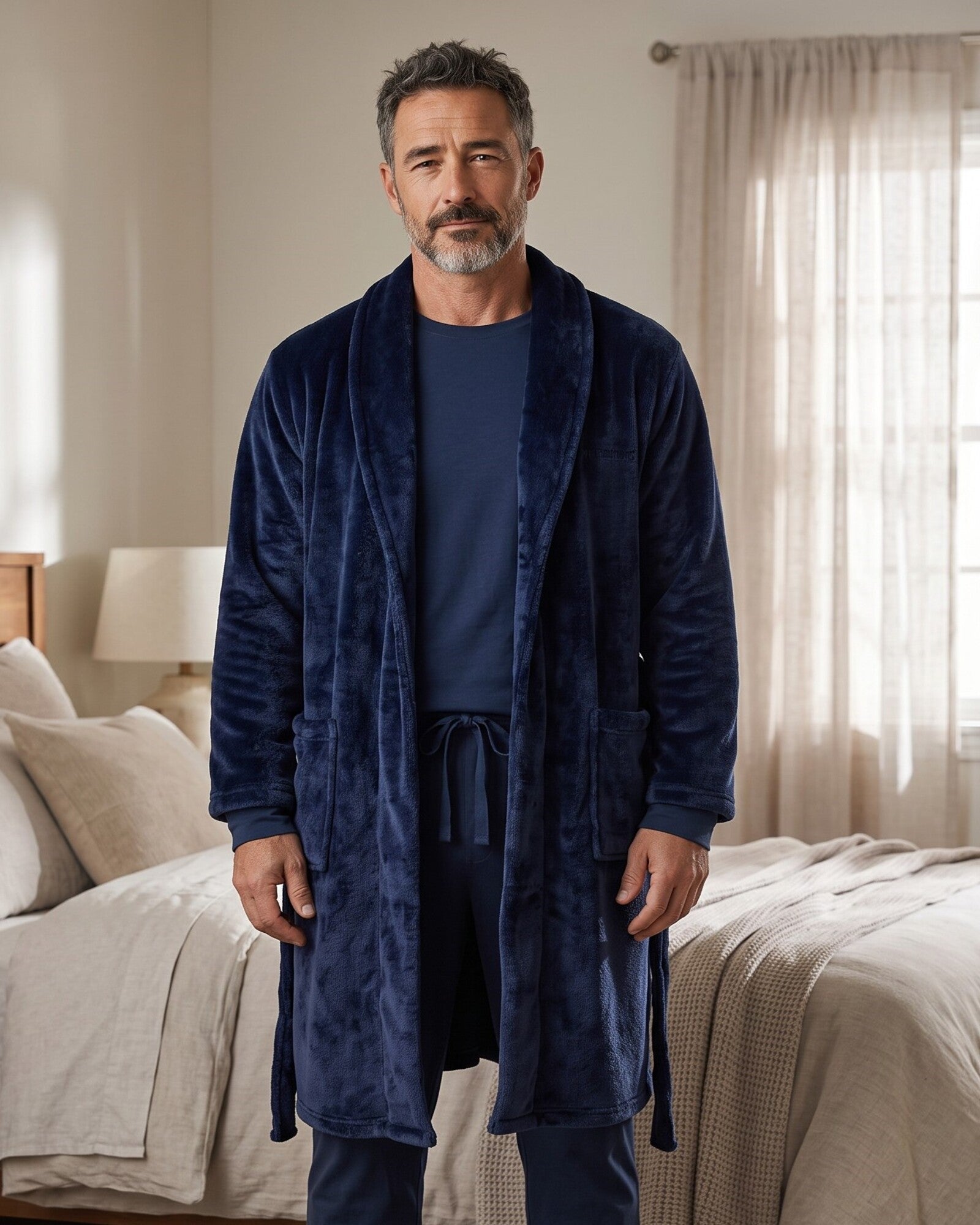 Vestaglia uomo Antonio Miro in coral fleece blu marino Art. 57436 indossata