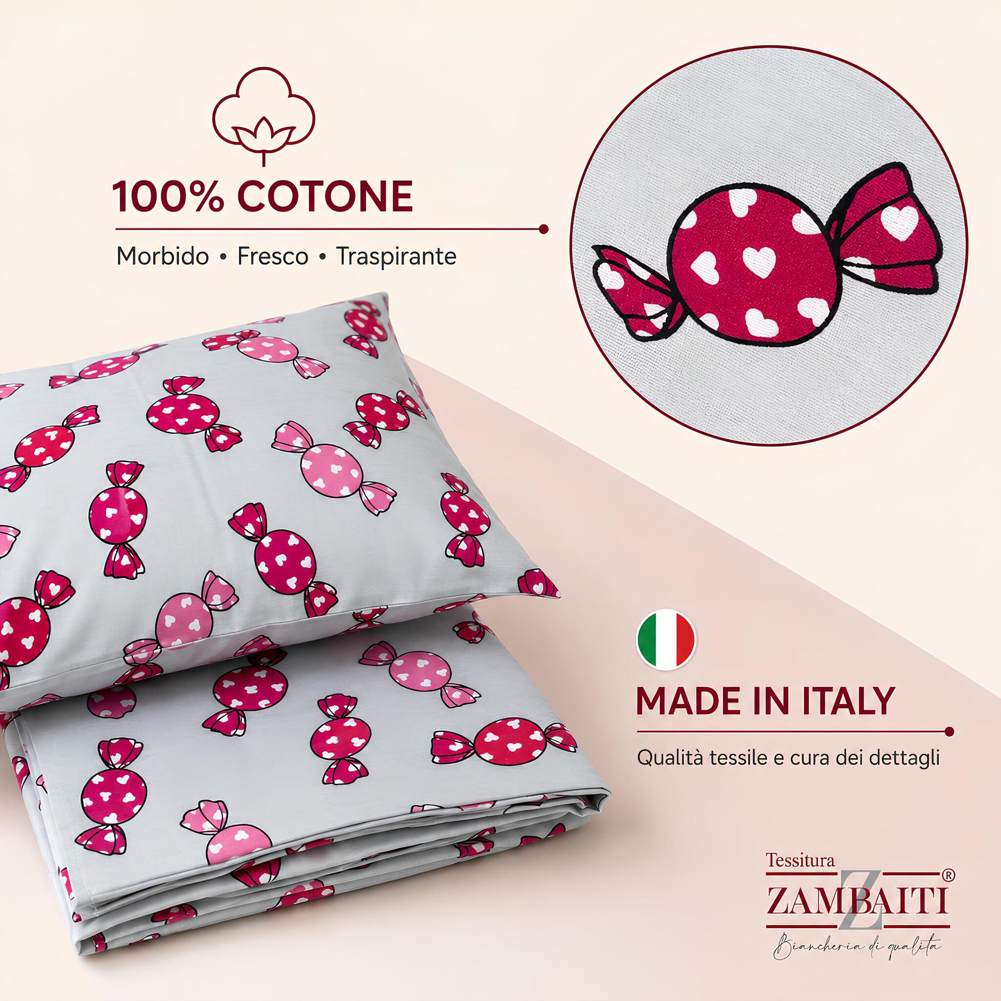 Parure Zambaiti Melle in 100% cotone morbido fresco e traspirante Made in Italy
