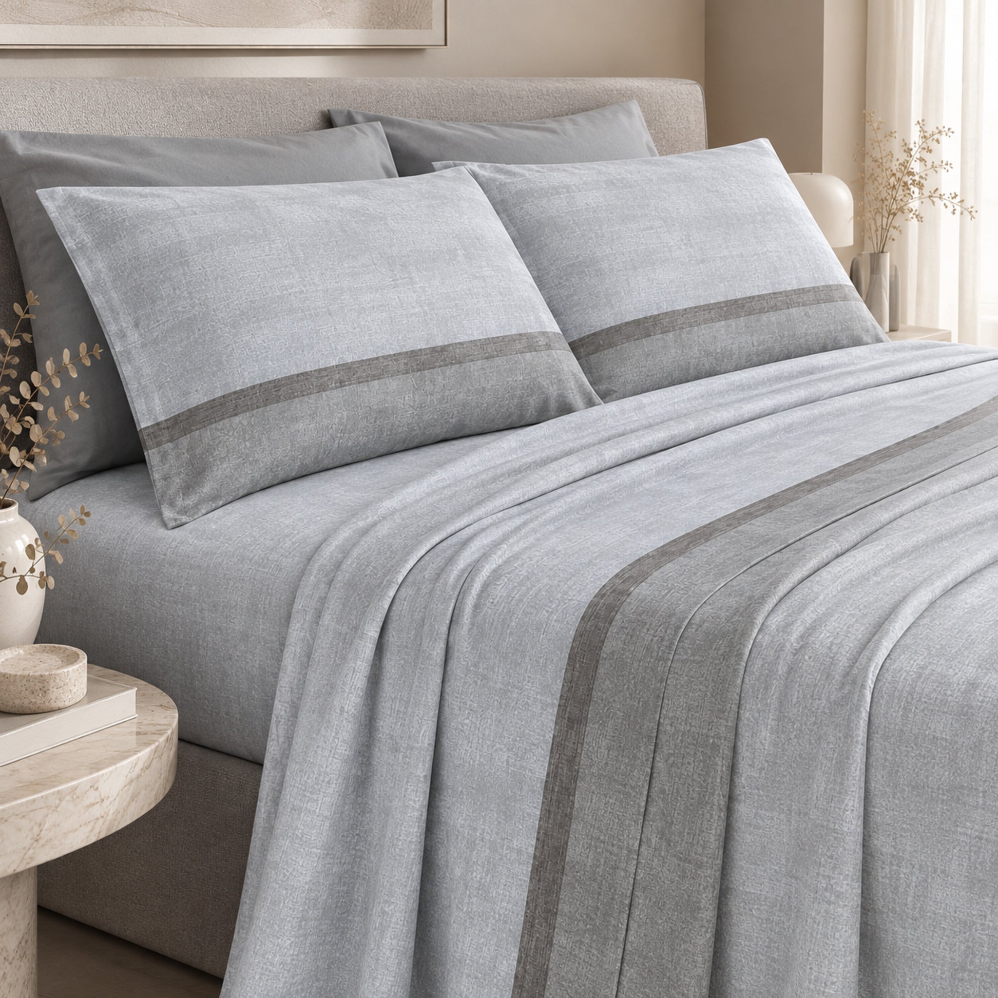 Completo lenzuola matrimoniale Zambaiti Plain in flanella colore grigio