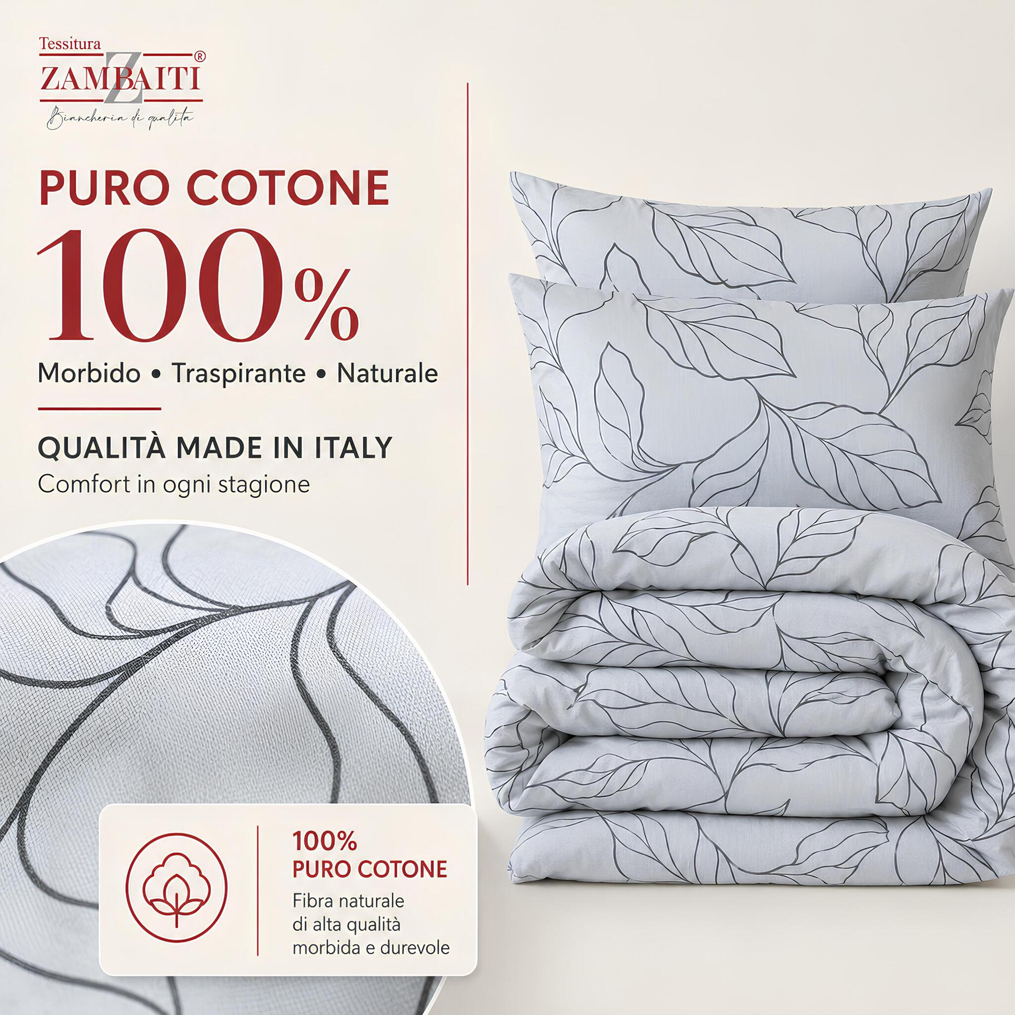 Parure Zambaiti Prion grigio in 100% puro cotone Made in Italy