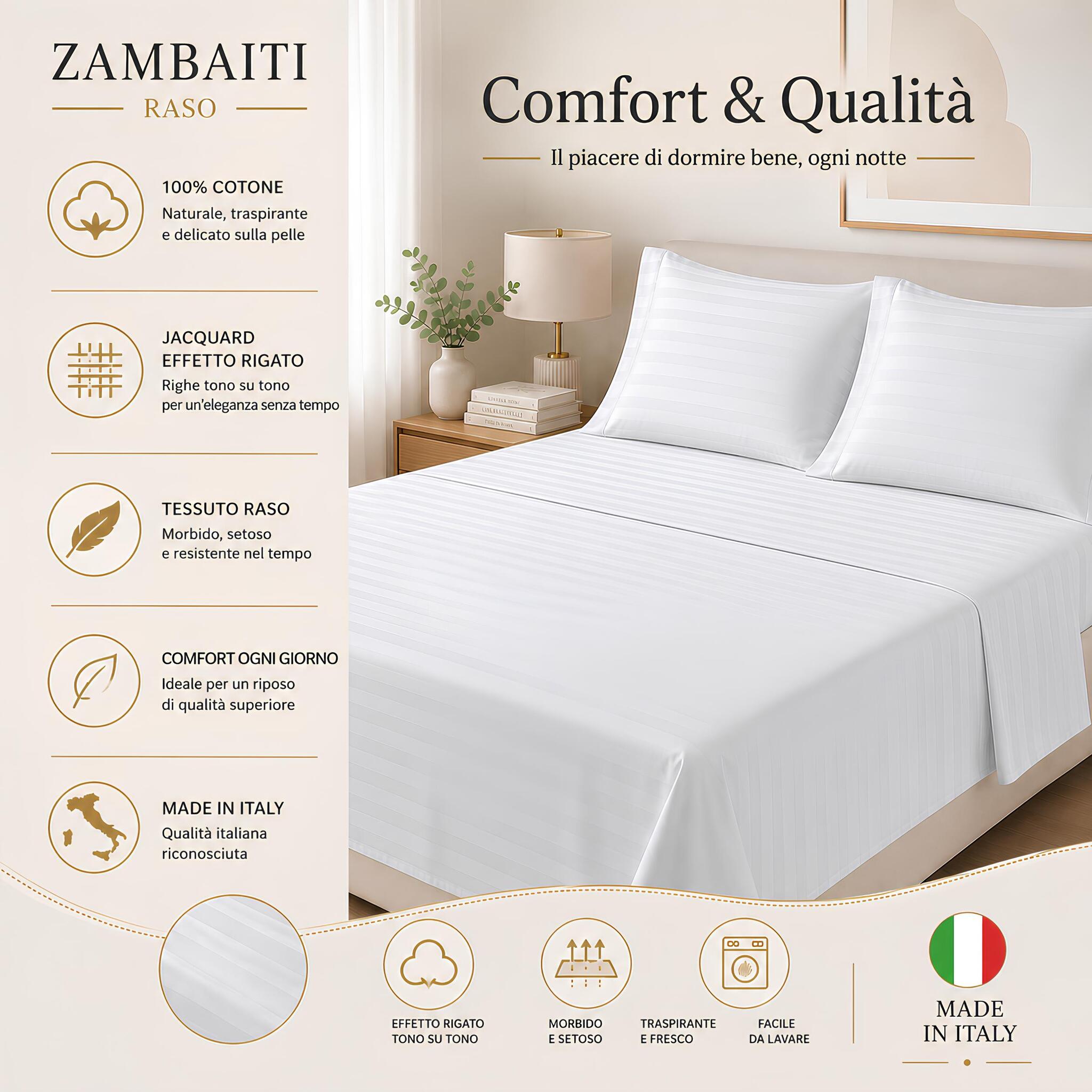 Completo Zambaiti Raso bianco in 100% cotone jacquard Made in Italy
