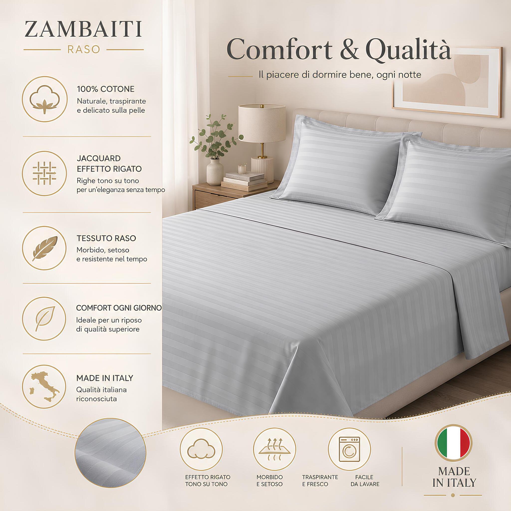 Completo lenzuola Zambaiti Raso ghiaccio in 100% cotone jacquard Made in Italy