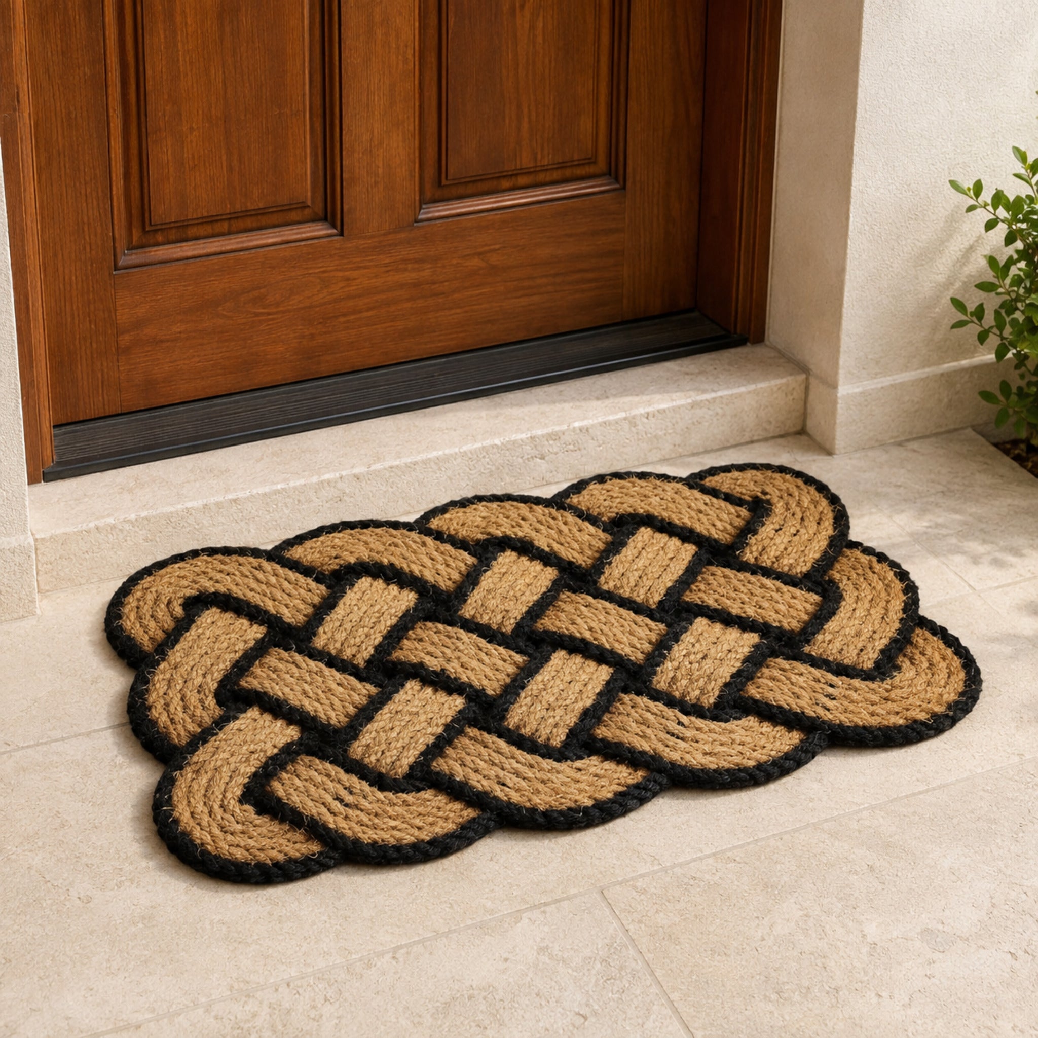 Zerbino da esterno Nature Classic in cocco naturale beige e nero ambientato davanti alla porta di ingresso