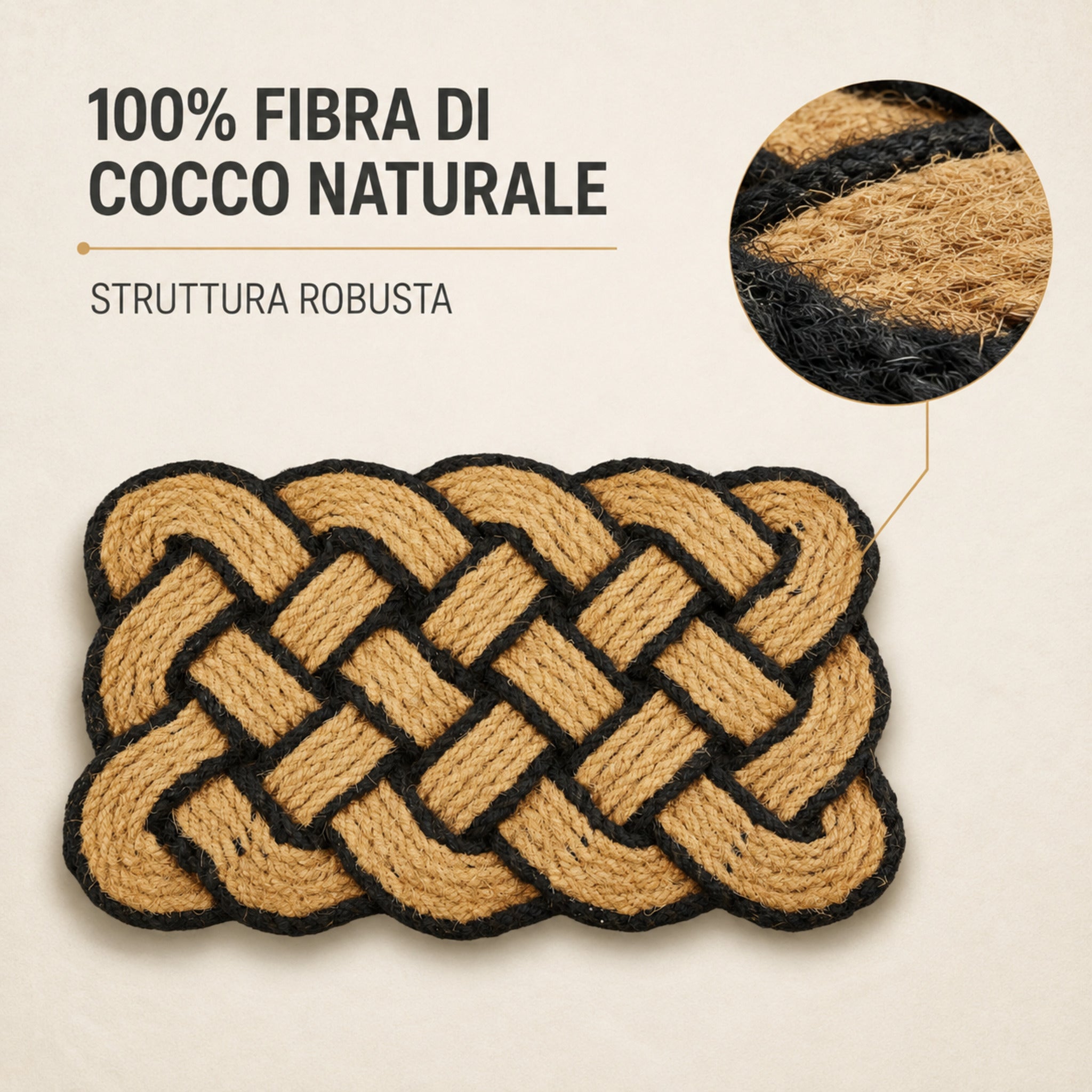 Zerbino Nature Classic in fibra di cocco naturale con struttura robusta e dettaglio della trama intrecciata